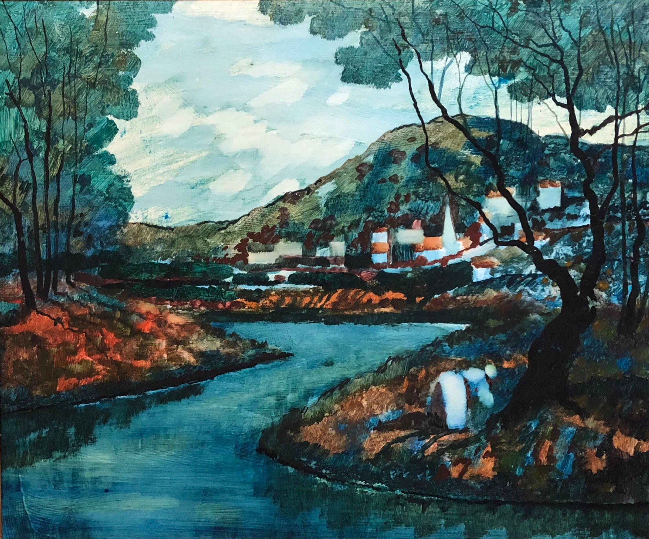 Modernistische Landschaft, Ölgemälde – Painting von Donald Roy Purdy