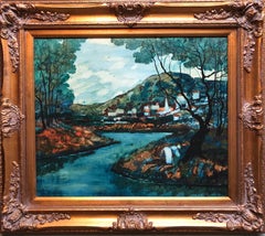 Vintage Modernist Landscape Oil Painting