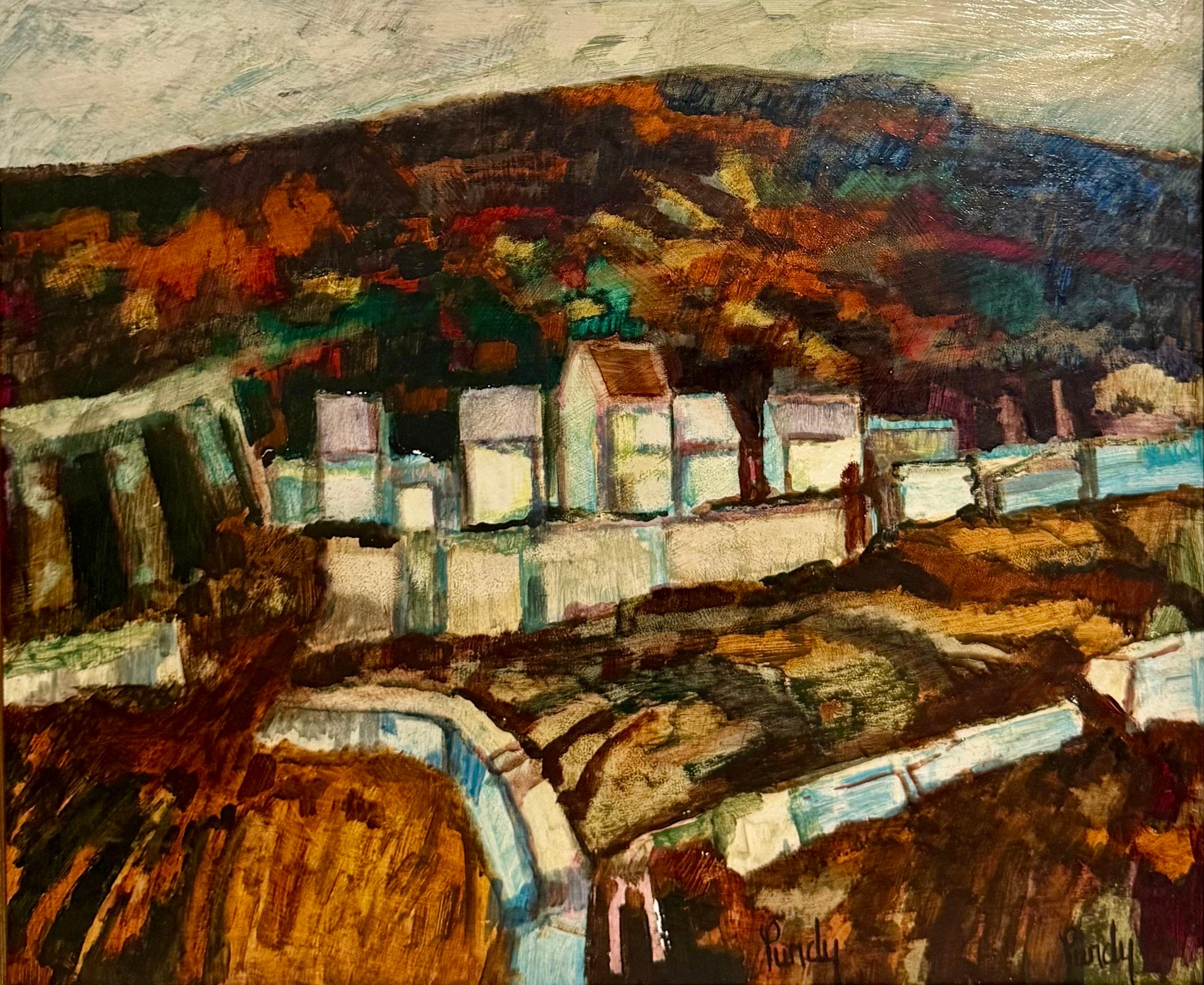 Modernist Oil Painting Donald Roy Purdy Village on a Hillside Fauvist Colors For Sale 6
