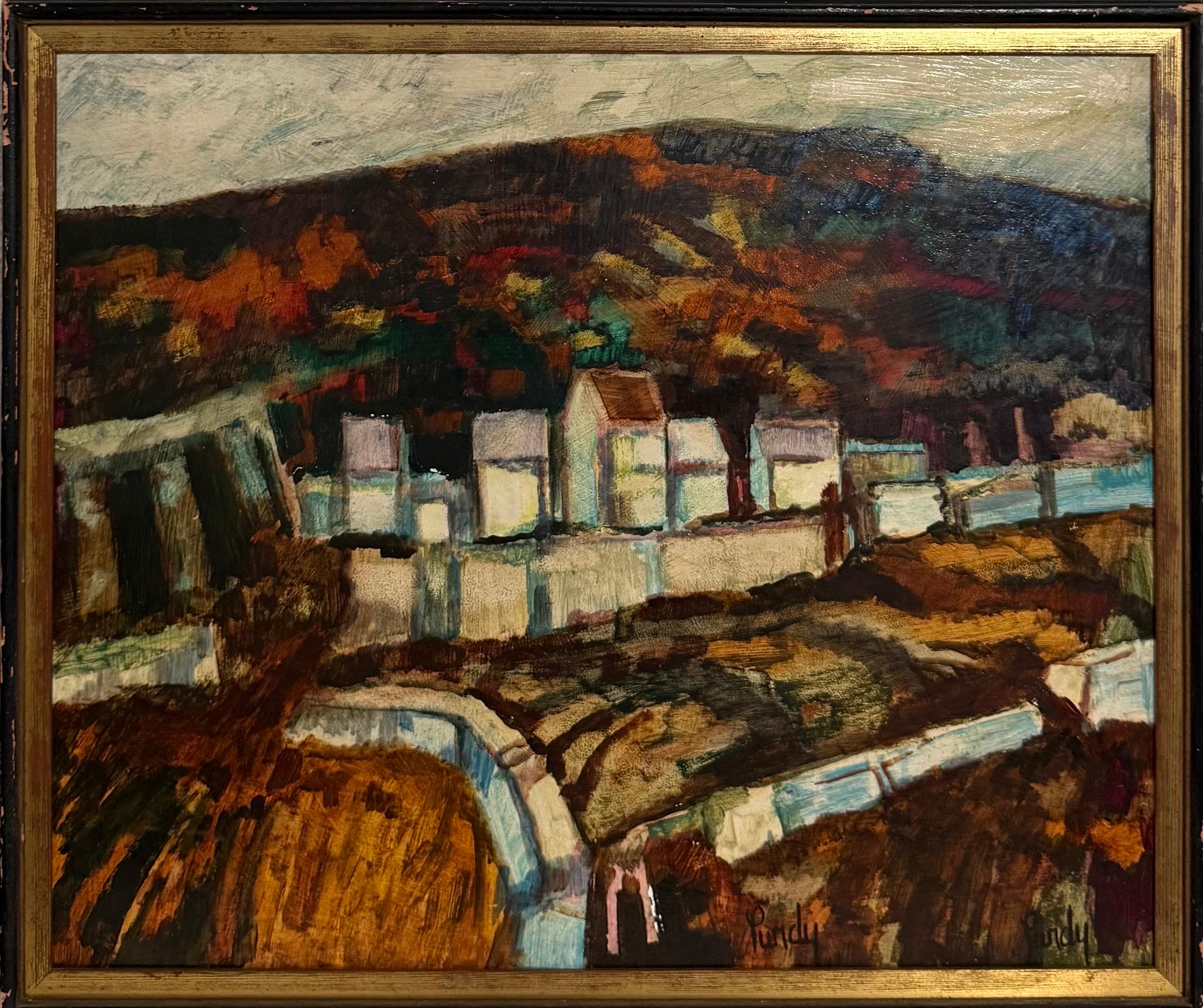 Modernist Oil Painting Donald Roy Purdy Village on a Hillside Fauvist Colors For Sale 8