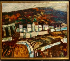 Modernist Oil Painting Donald Roy Purdy Village on a Hillside Fauvist Colors