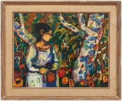 Vintage Modernist Woman With Flowers in Forest