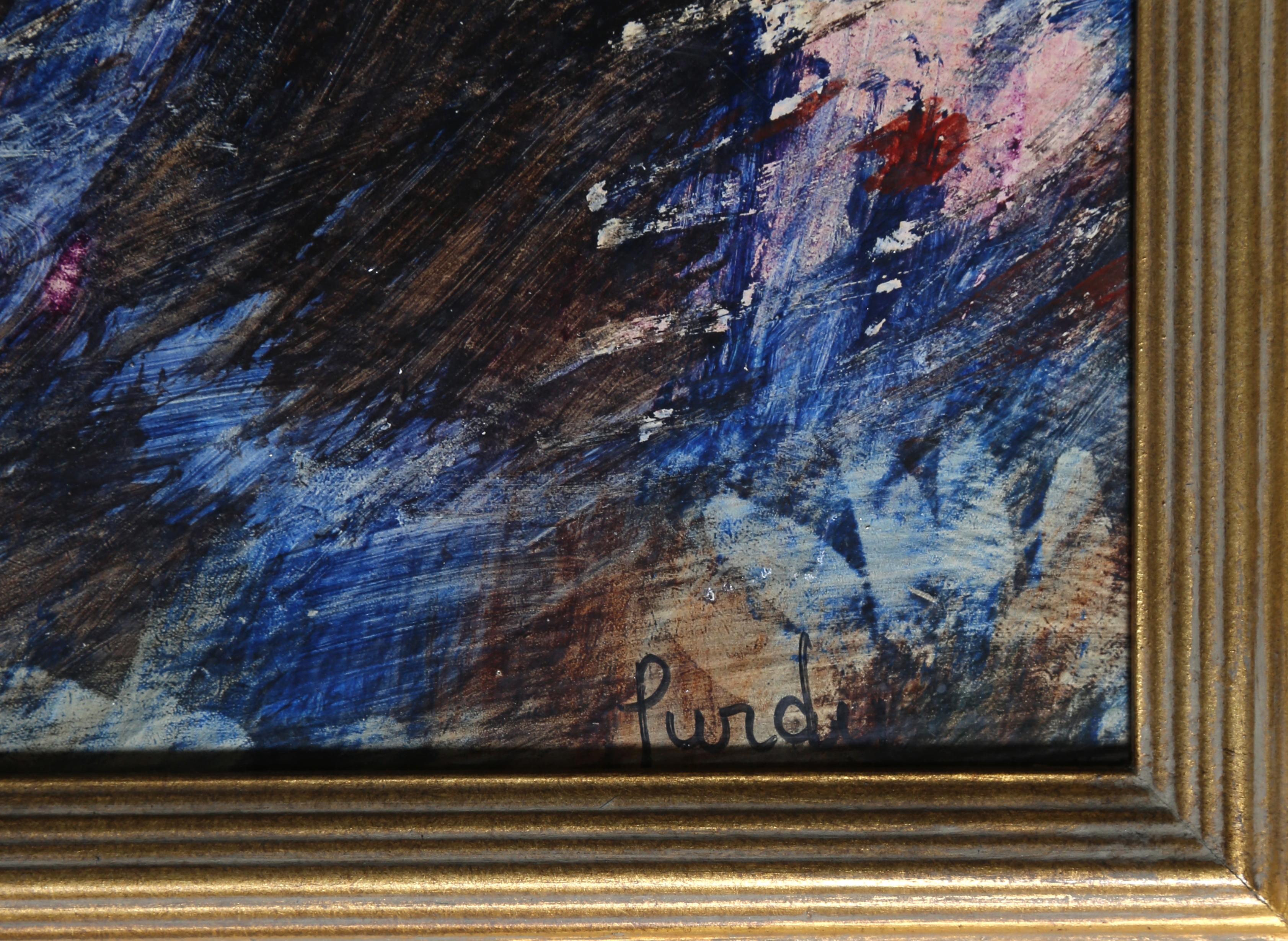 Perfil de una joven, pintura moderna al óleo sobre masonita de Donald Roy Purdy en venta 1