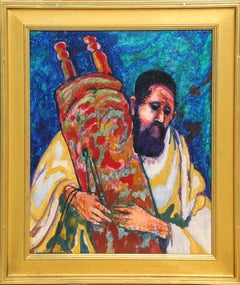 Lapin tenant le Torah, peinture à l'huile de Donald Roy Purdy
