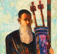 Rabbi with Torah, 1970s Oil Painting by Donald Roy Purdy