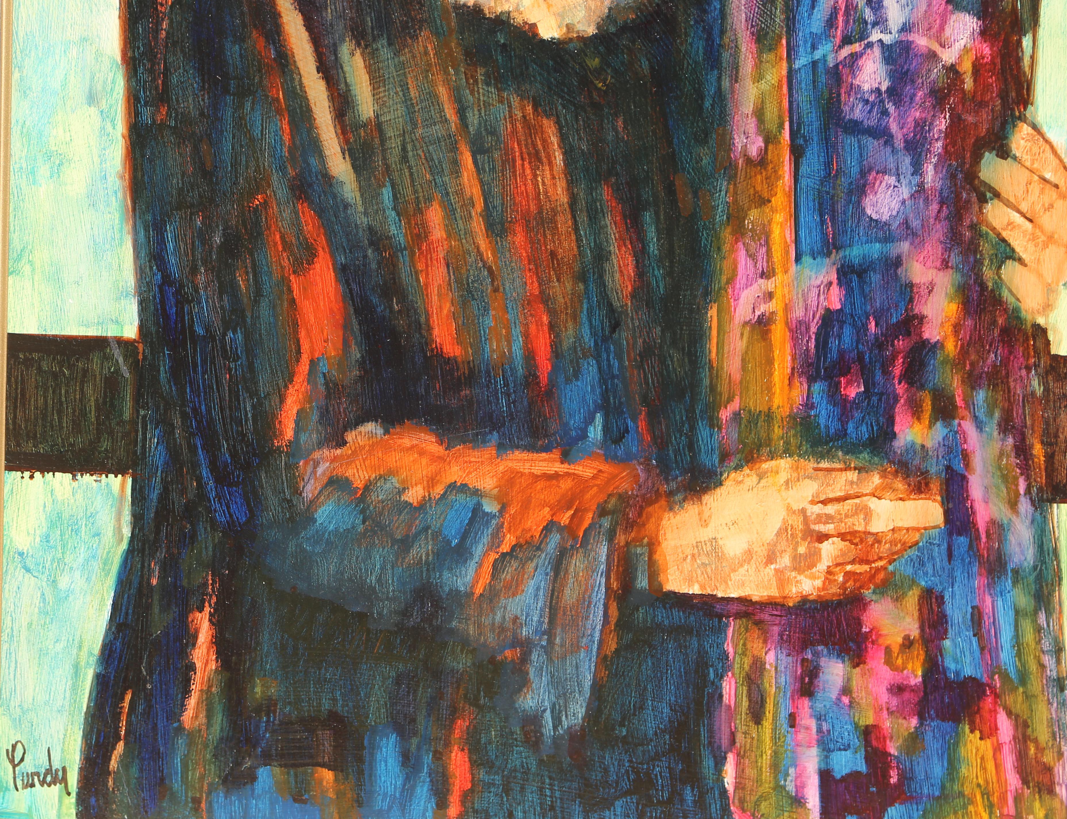 Rabbi with Torah, 1970s Oil Painting by Donald Roy Purdy For Sale 1