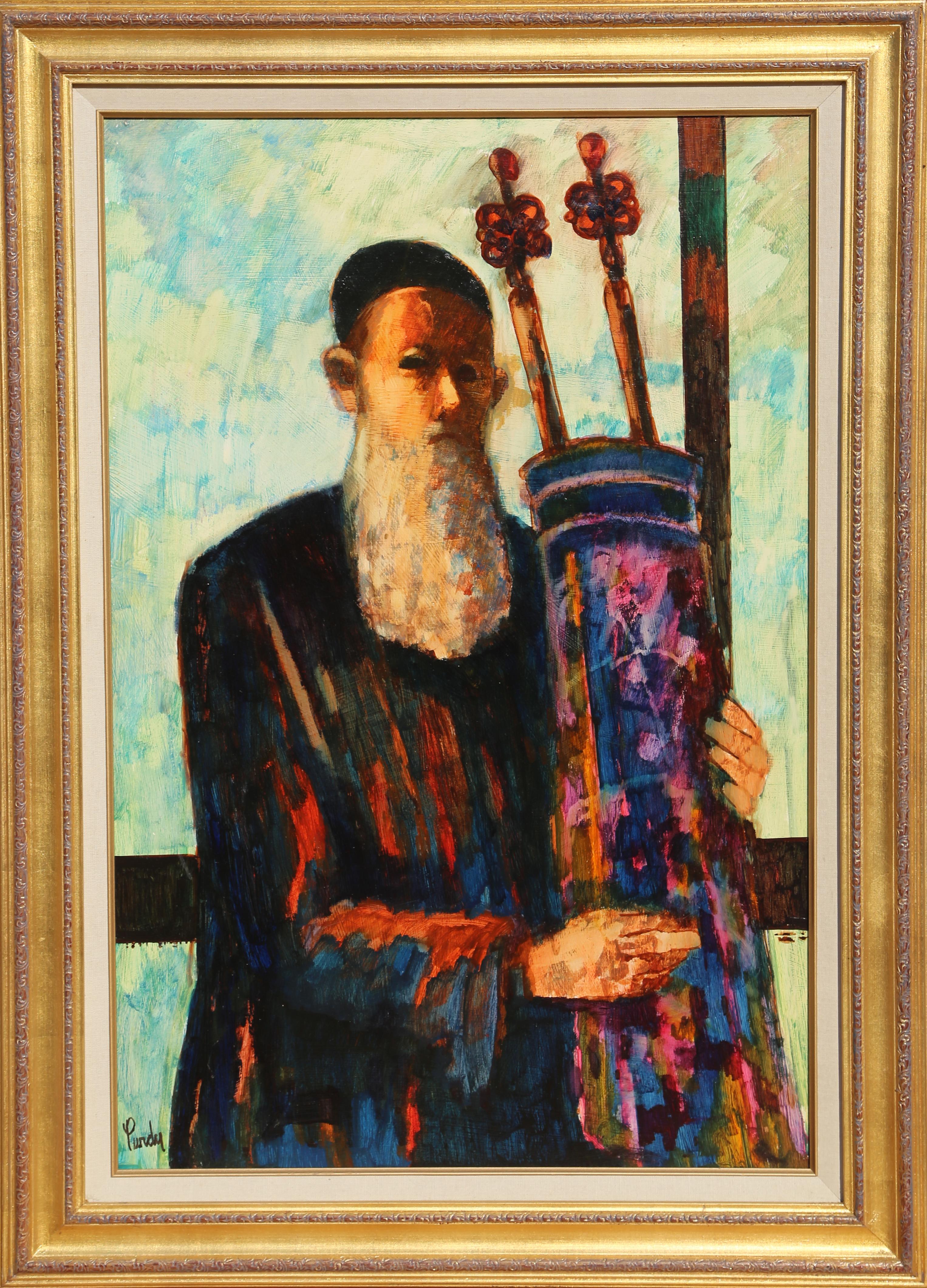 Rabbi with Torah, 1970s Oil Painting by Donald Roy Purdy