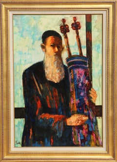 Lapin avec Torah, peinture à l'huile de Donald Roy Purdy des années 1970