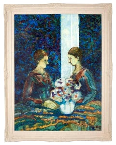 Sisters, American Impressionist Mid Century Oil Painting