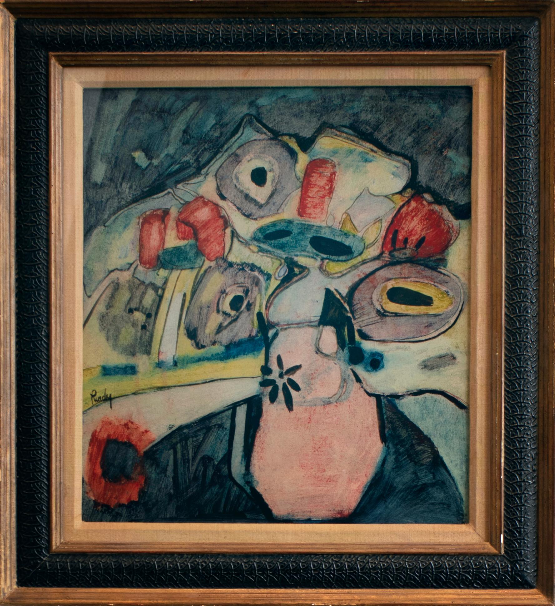 Donald Roy Purdy Portrait Painting - Abstract portrait with antique frame, 1950s/60s