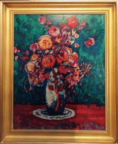 Pittura di natura morta floreale vibrante in stile modernista
