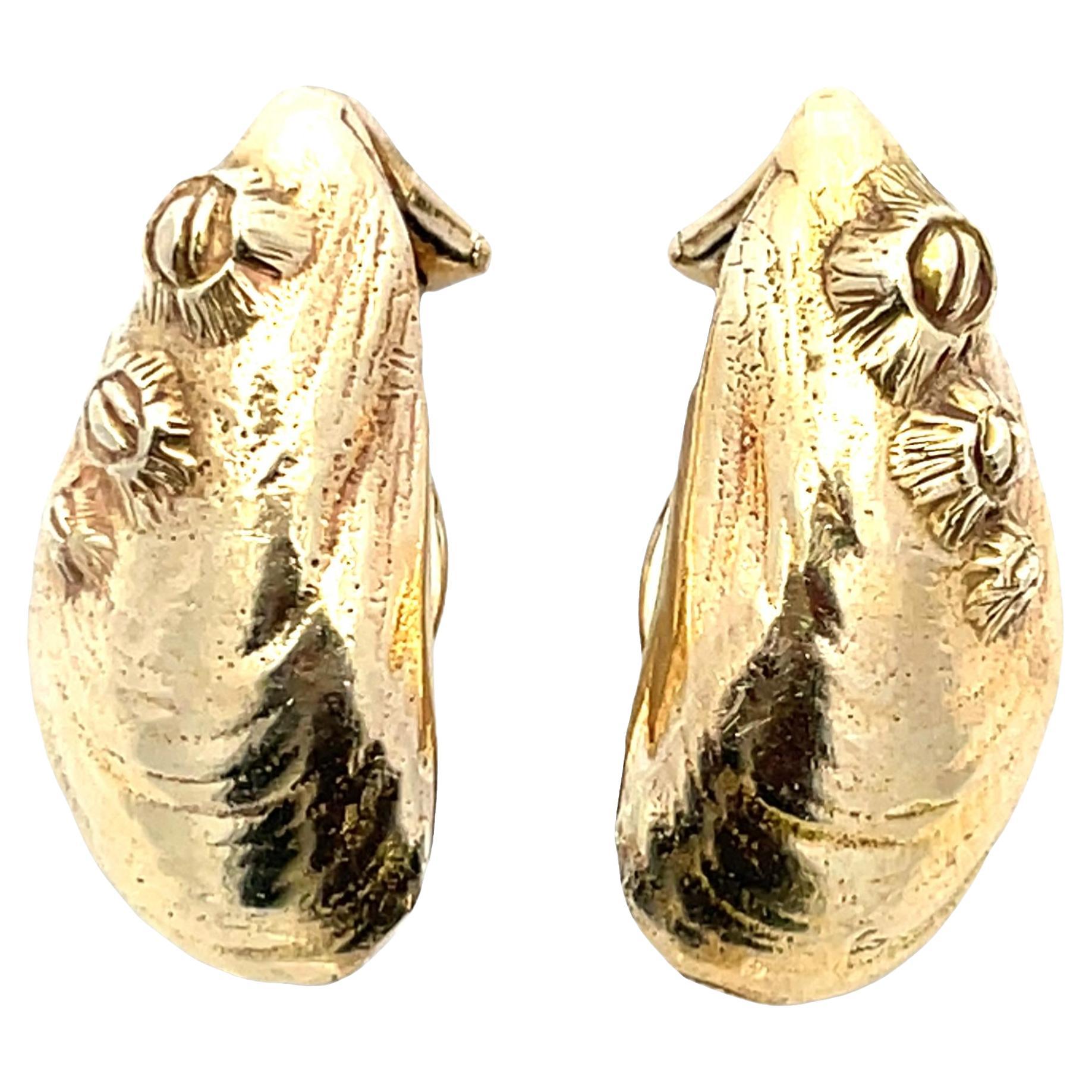 Donald Rywell 14K Yellow Gold Shell Drop Earrings, Vintage Nautical