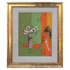 Impressionist Still Life Painting of Woman and Flowers