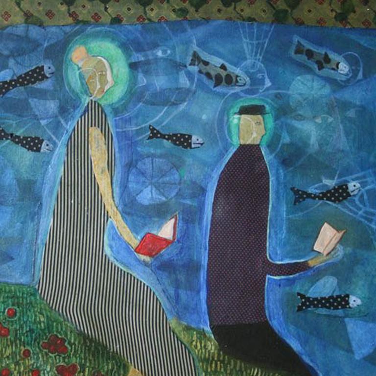 techniques mixtes et textile sur toile