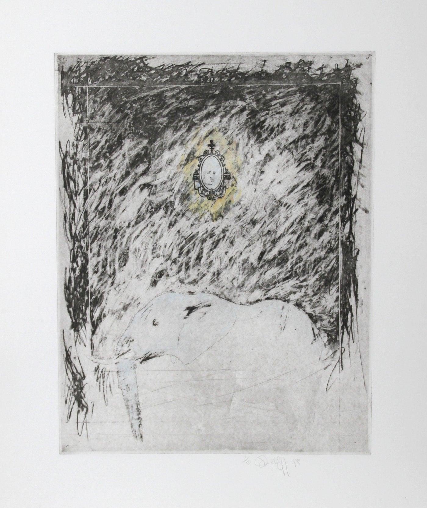 Elephant (Color)
Donald Saff, American (1937)
Date: 1980
Aquatint Etching, signed and numbered in pencil
Edition of 50
Image Size: 24 x 18.5 inches
Size: 39 in. x 27.5 in. (99.06 cm x 69.85 cm)