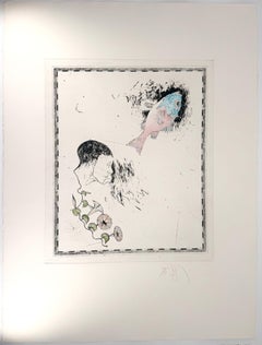 Testa di uomo, pesce e gloria mattutina