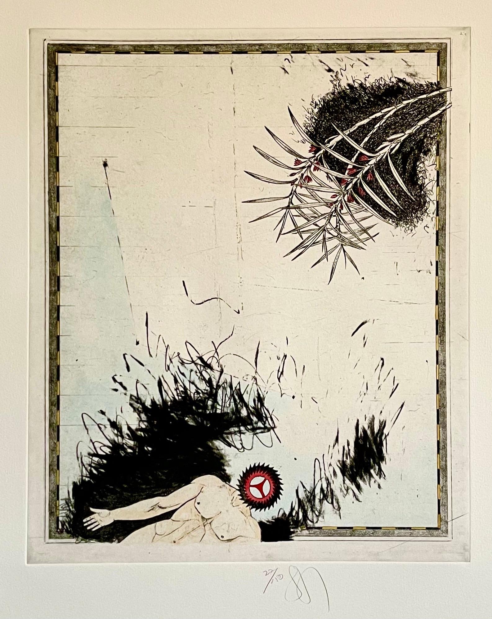 Grande acquatinta di arte pop surrealista di Donald Saff con figura d'azione Gearhead in vendita 1