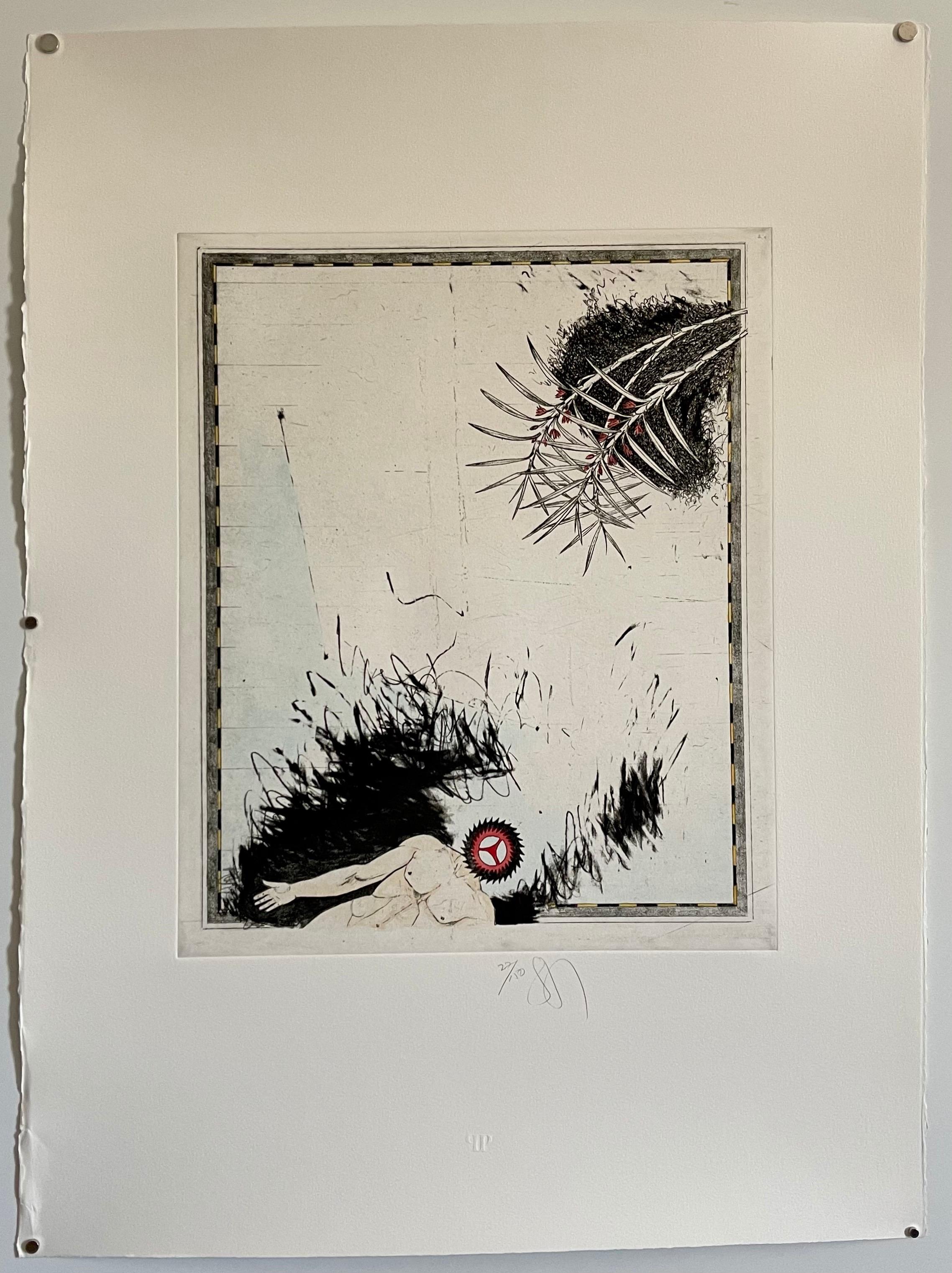 Grande acquatinta di arte pop surrealista di Donald Saff con figura d'azione Gearhead in vendita 4