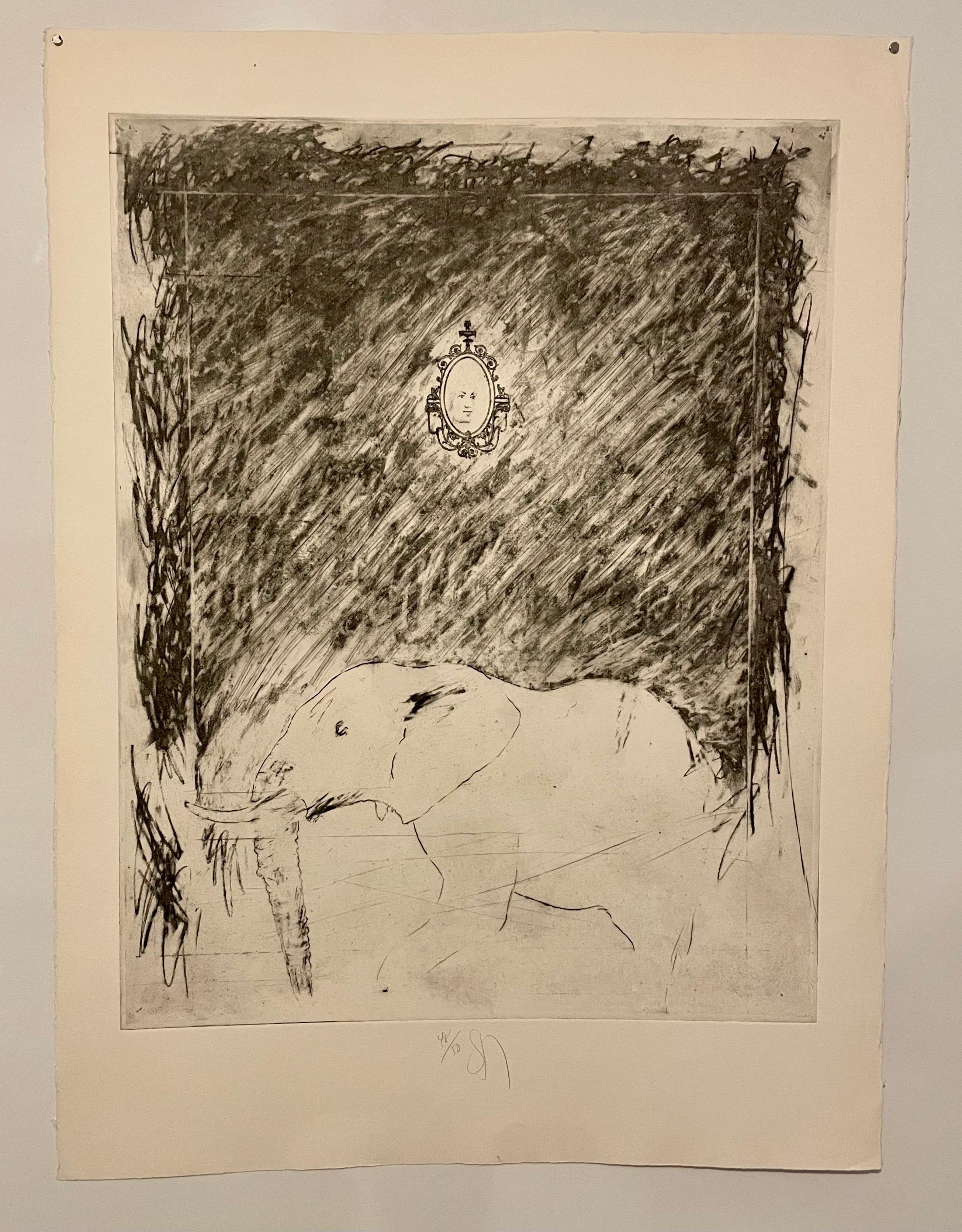 Gran Donald Saff Aguafuerte Pop Art Surrealista Elefante africano en venta 2