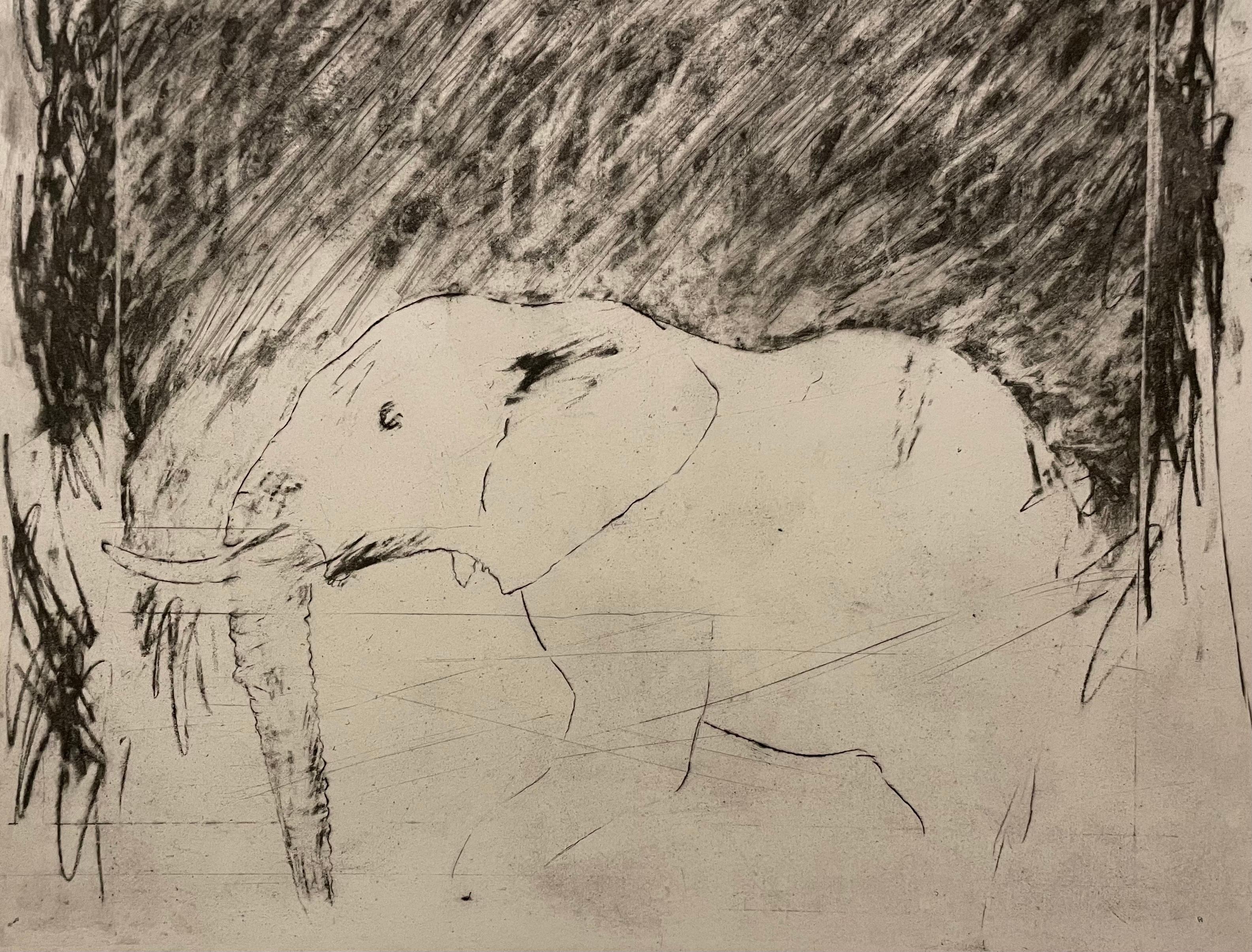 Large Donald Saff Surrealist Pop Art Aquatint Etching African Elephant For Sale 1