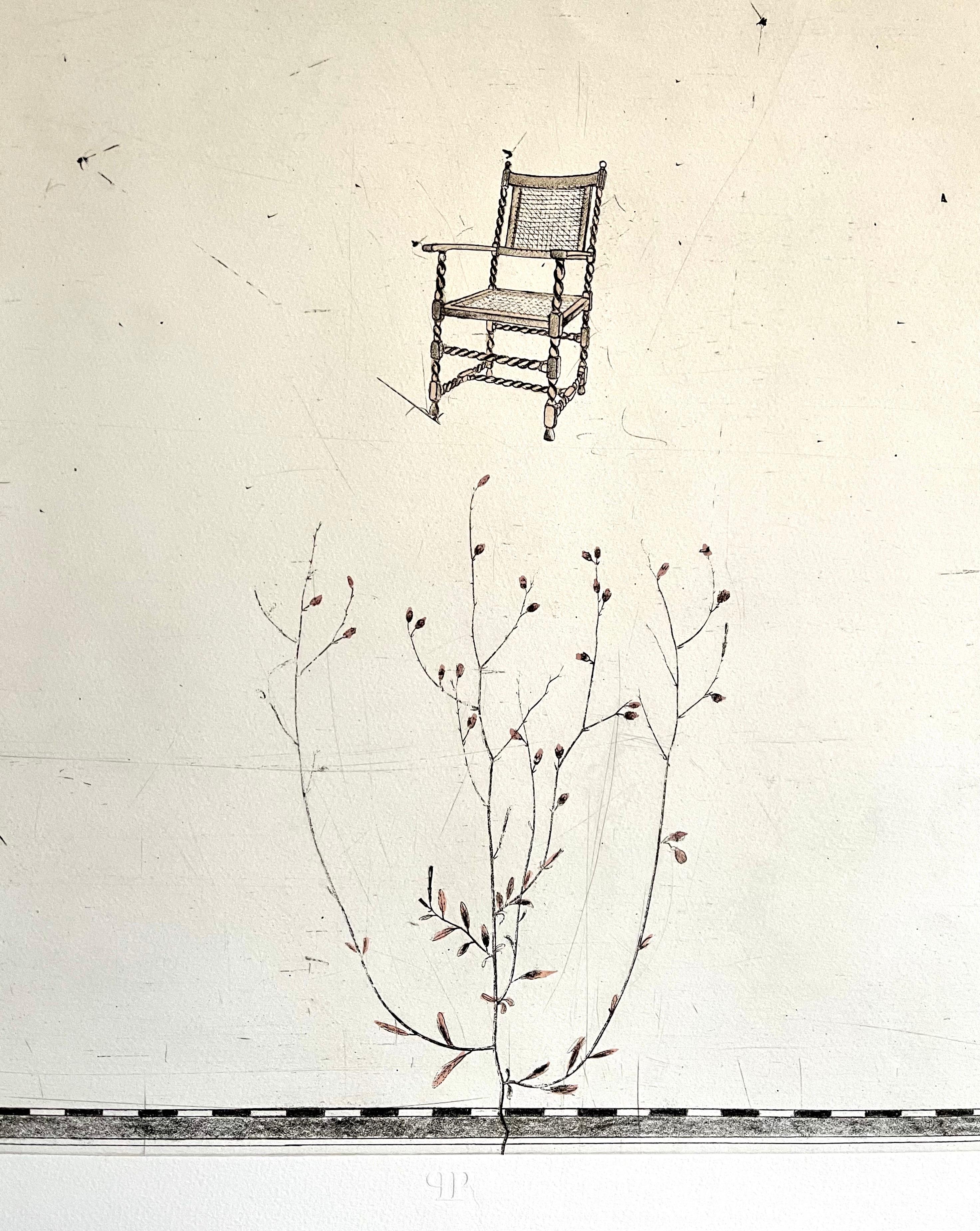 Large Donald Saff Surrealist Pop Art Aquatint Etching Chair, Tree & Nude 1
