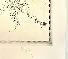 Large Donald Saff Surrealist Pop Art Aquatint Etching Leopard Cheetah Big Cats