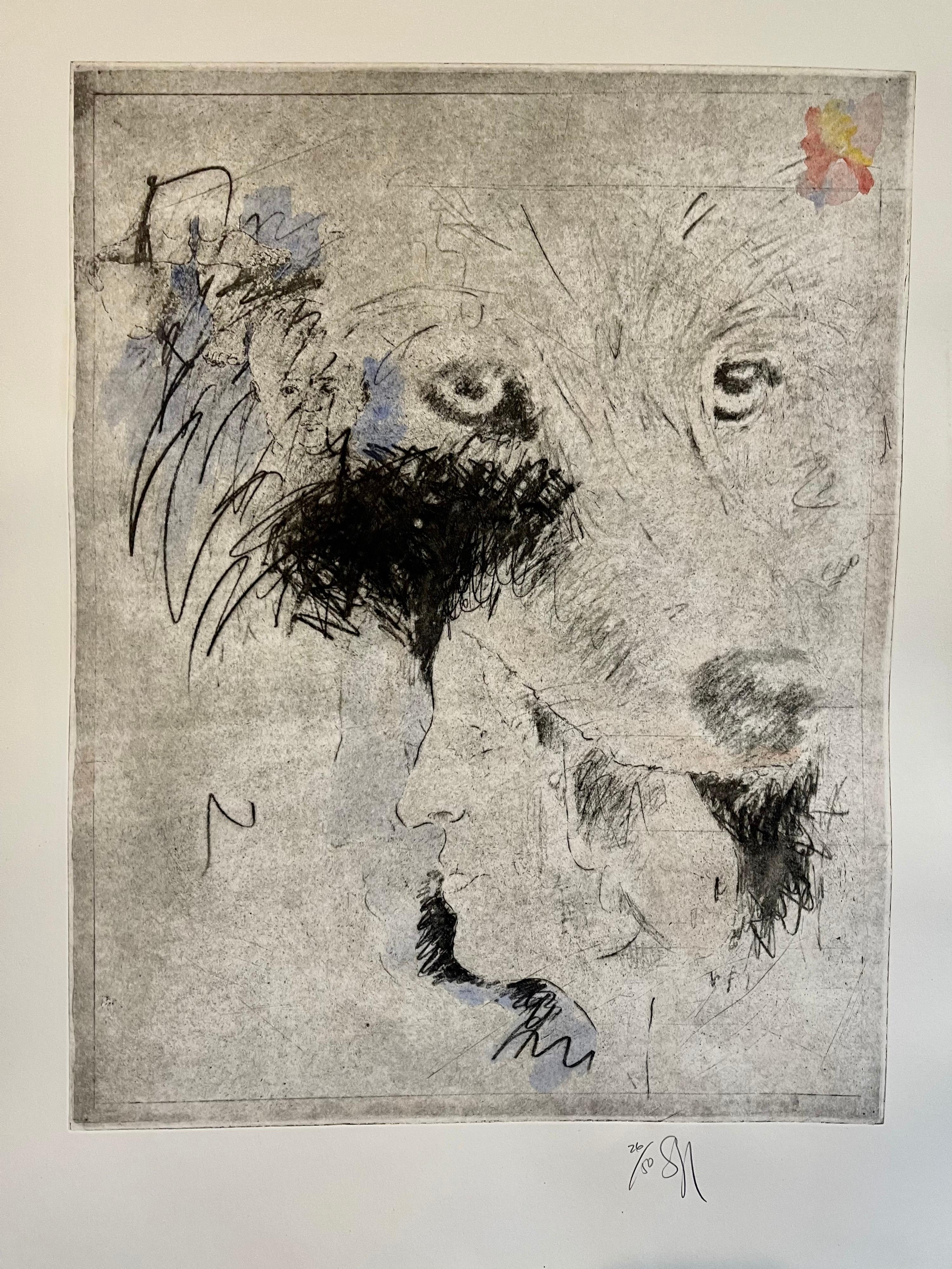 Grande acquatinta surrealista di Donald Saff Art Wolfe, Uomo in vendita 1