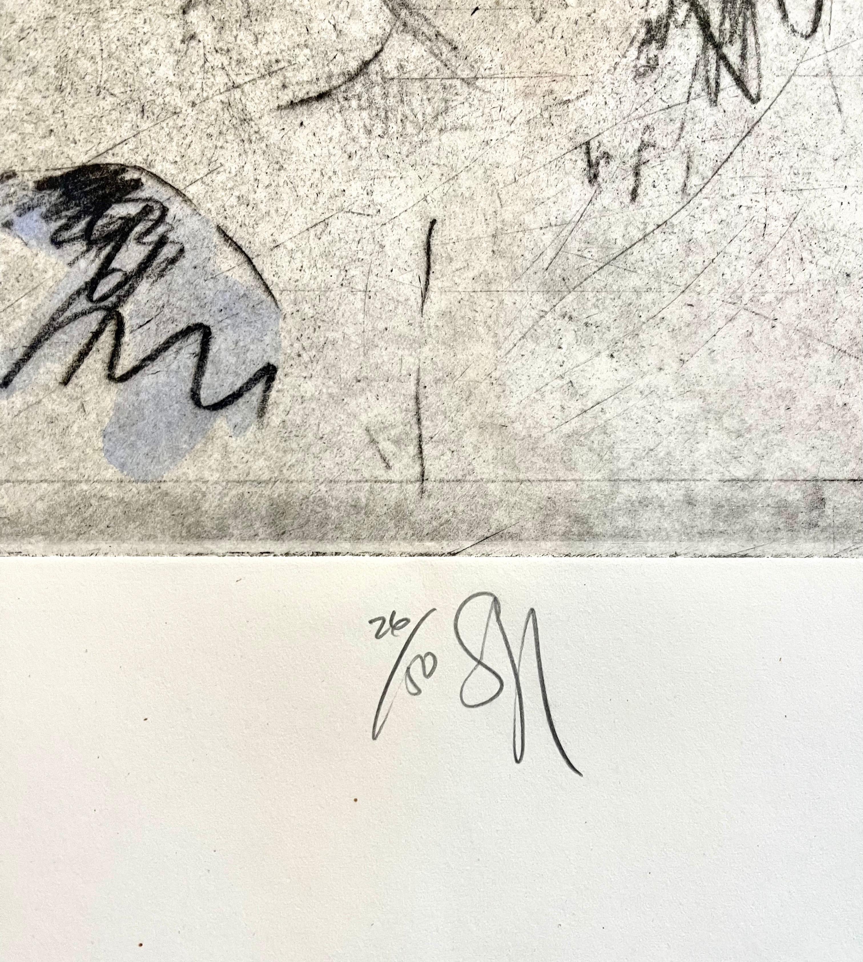 Grande acquatinta surrealista di Donald Saff Art Wolfe, Uomo in vendita 2