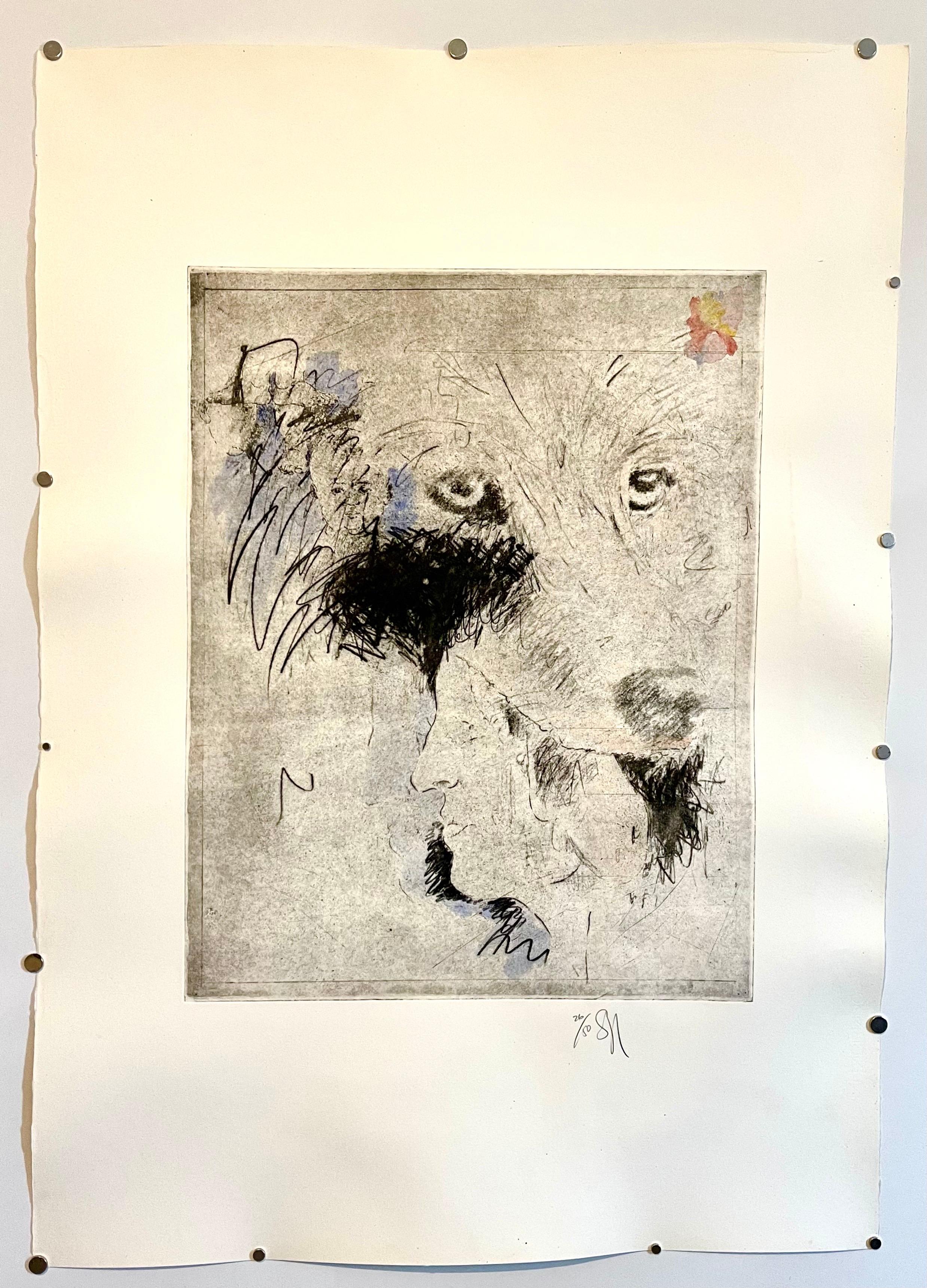 Grande acquatinta surrealista di Donald Saff Art Wolfe, Uomo in vendita 4