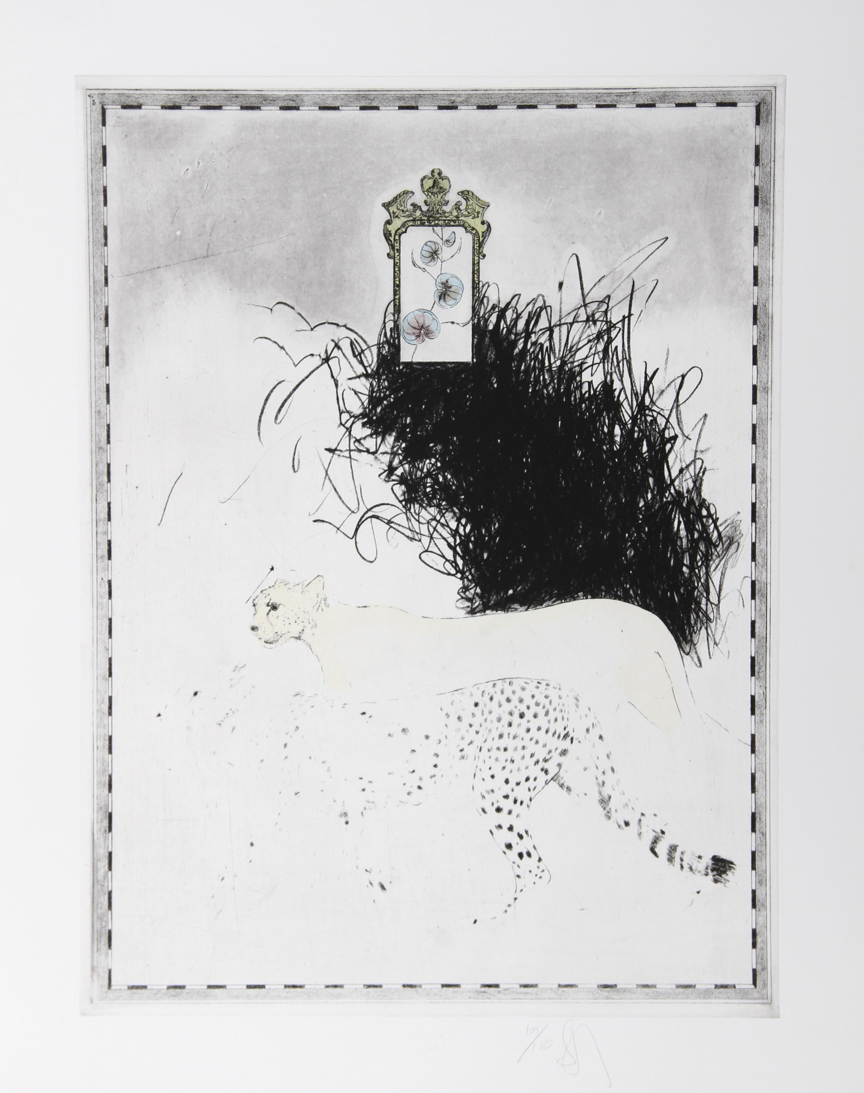 Leopard
Donald Saff, American (1937)
Date: 1980
Etching, signed and numbered in pencil
Edition of 110
Image Size: 24 x 18 inches
Size: 30 in. x 22.5 in. (76.2 cm x 57.15 cm)