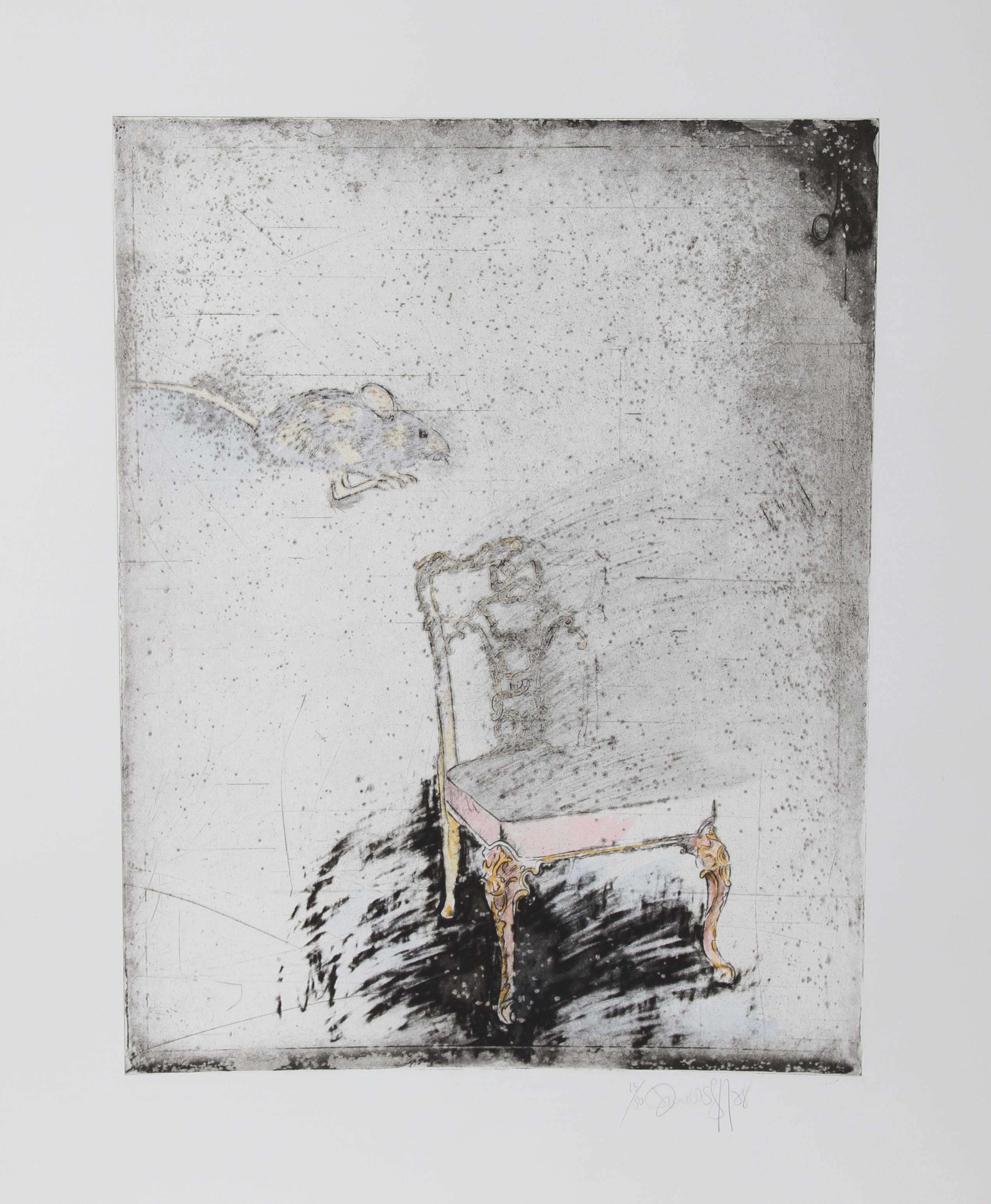 Maus und Stuhl (Farbe)
Donald Saff, Amerikaner (1937)
Datum: ca. 1980
Aquatinta-Radierung, mit Bleistift signiert und nummeriert
Auflage von 50 Stück
Bildgröße: 23,5 x 18,5 Zoll
Größe: 39 Zoll x 27,5 Zoll (99,06 cm x 69,85 cm)