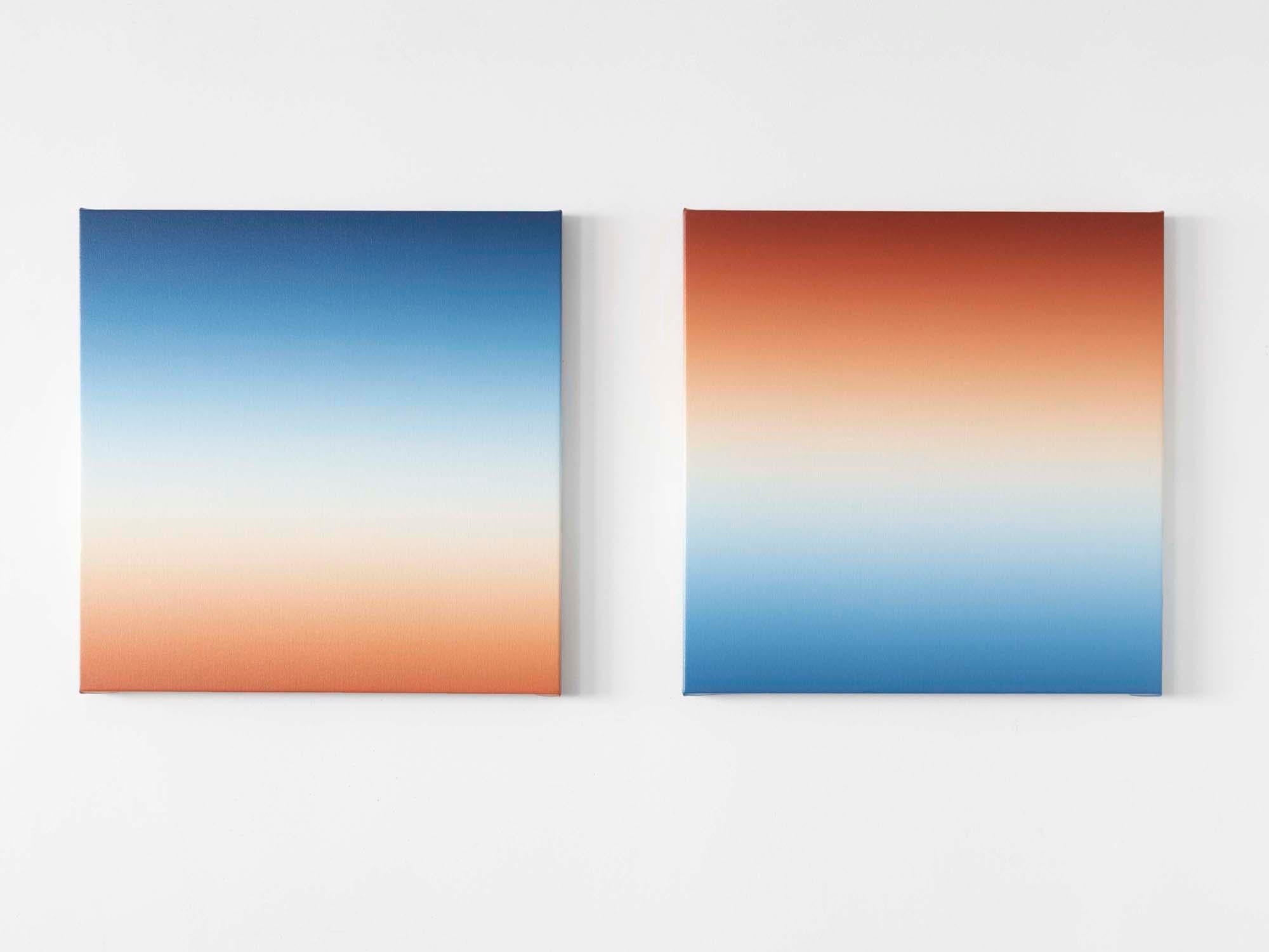 Blue and Red Dawn (Diptych) - Painting by Donald Schenkel 