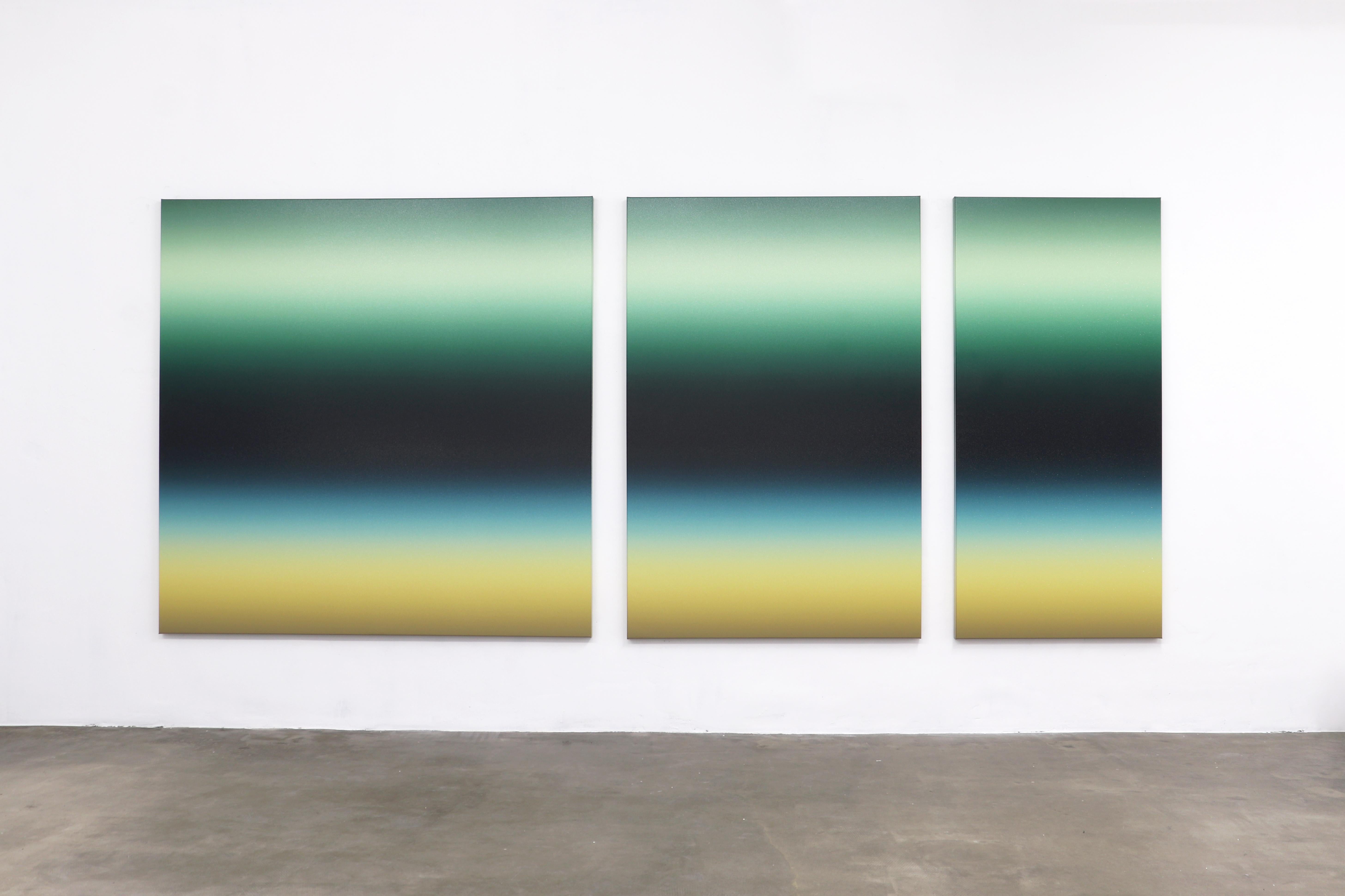 Donald Schenkel  Abstract Painting - Green Dawn (Triptych)