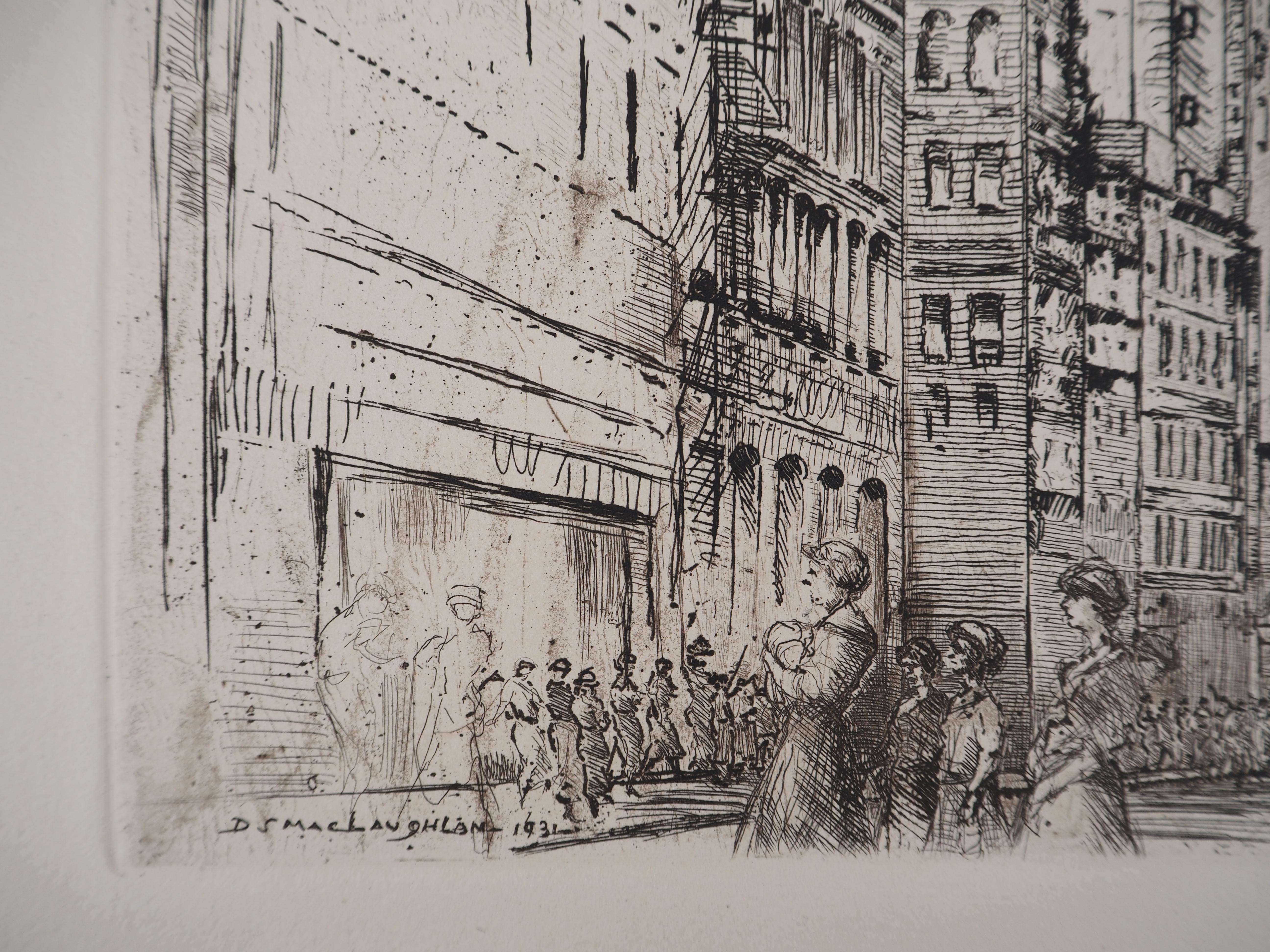 Chicago, Animated Avenue - Original etching, c. 1931 - Print by Donald Shaw MacLaughlan