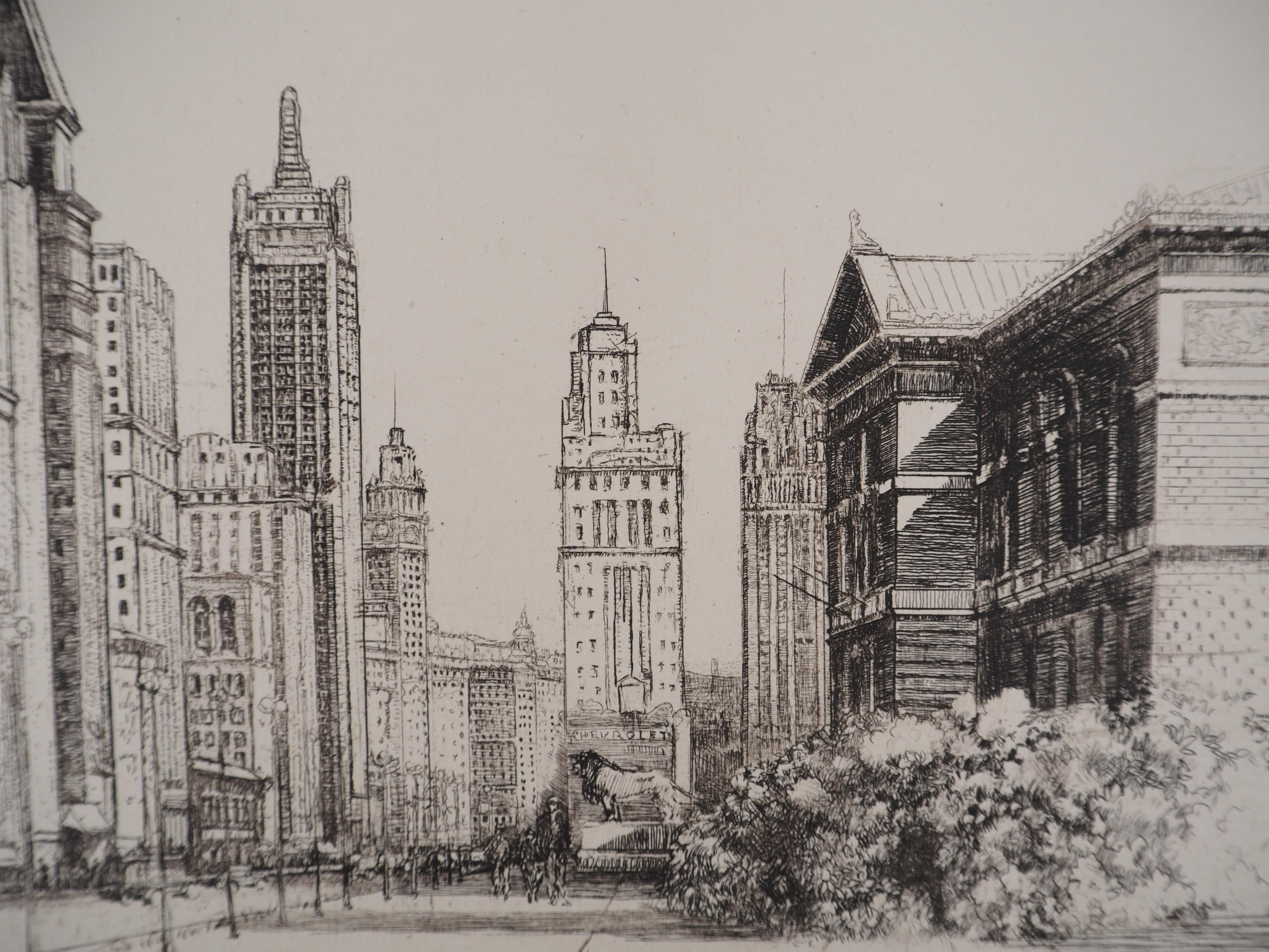 Donald Shaw MacLaughlan
Chicago : Michigan Avenue n°1, 1931 ca.

Incisione originale
Firma stampata nella lastra
Su pergamena 38 x 50 cm (circa 15 x 20 in)

Condizioni molto buone, leggeri difetti ai bordi del foglio