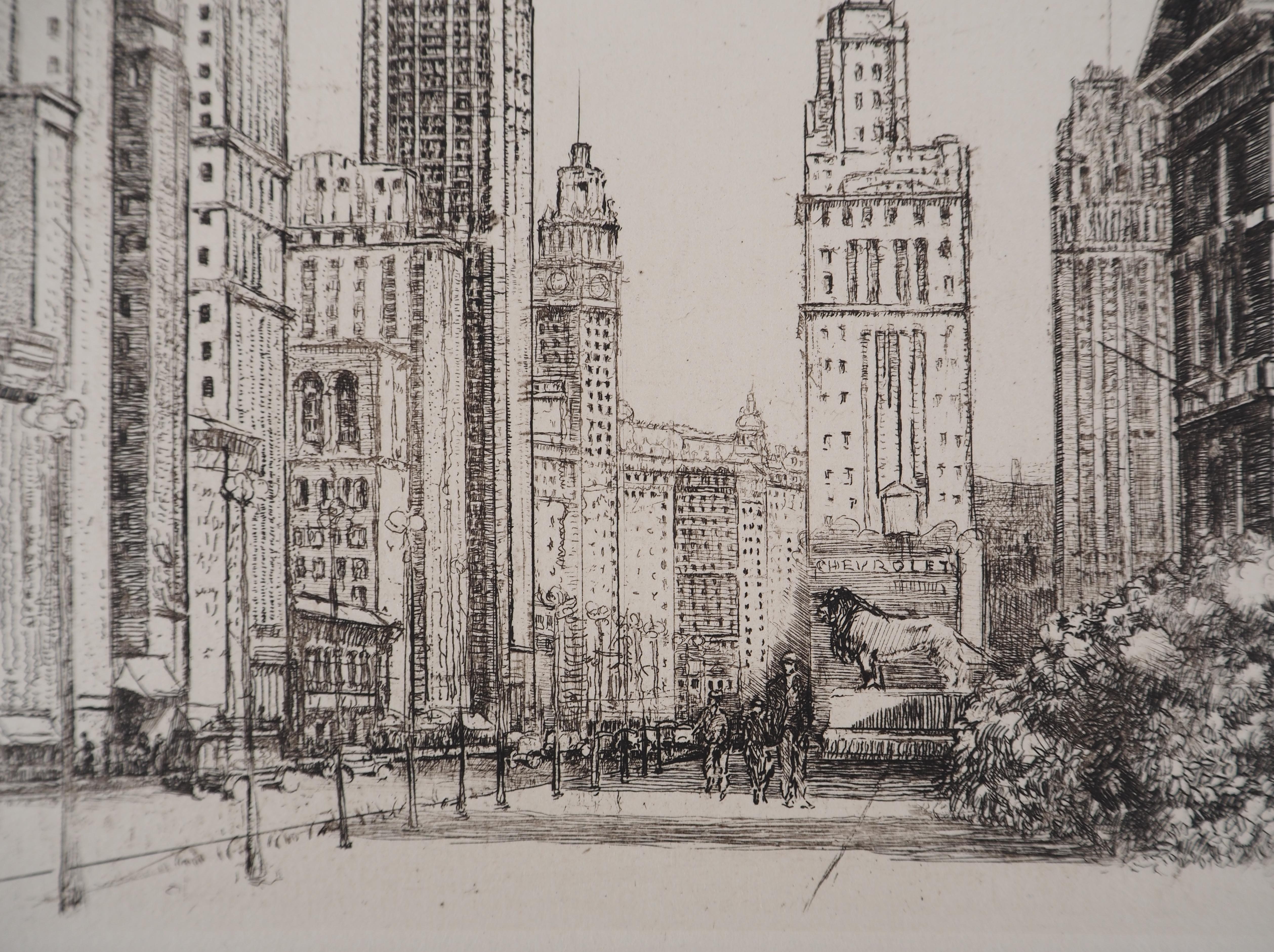 Chicago, Michigan Avenue n°1 - Incisione originale, 1931 ca. in vendita 2