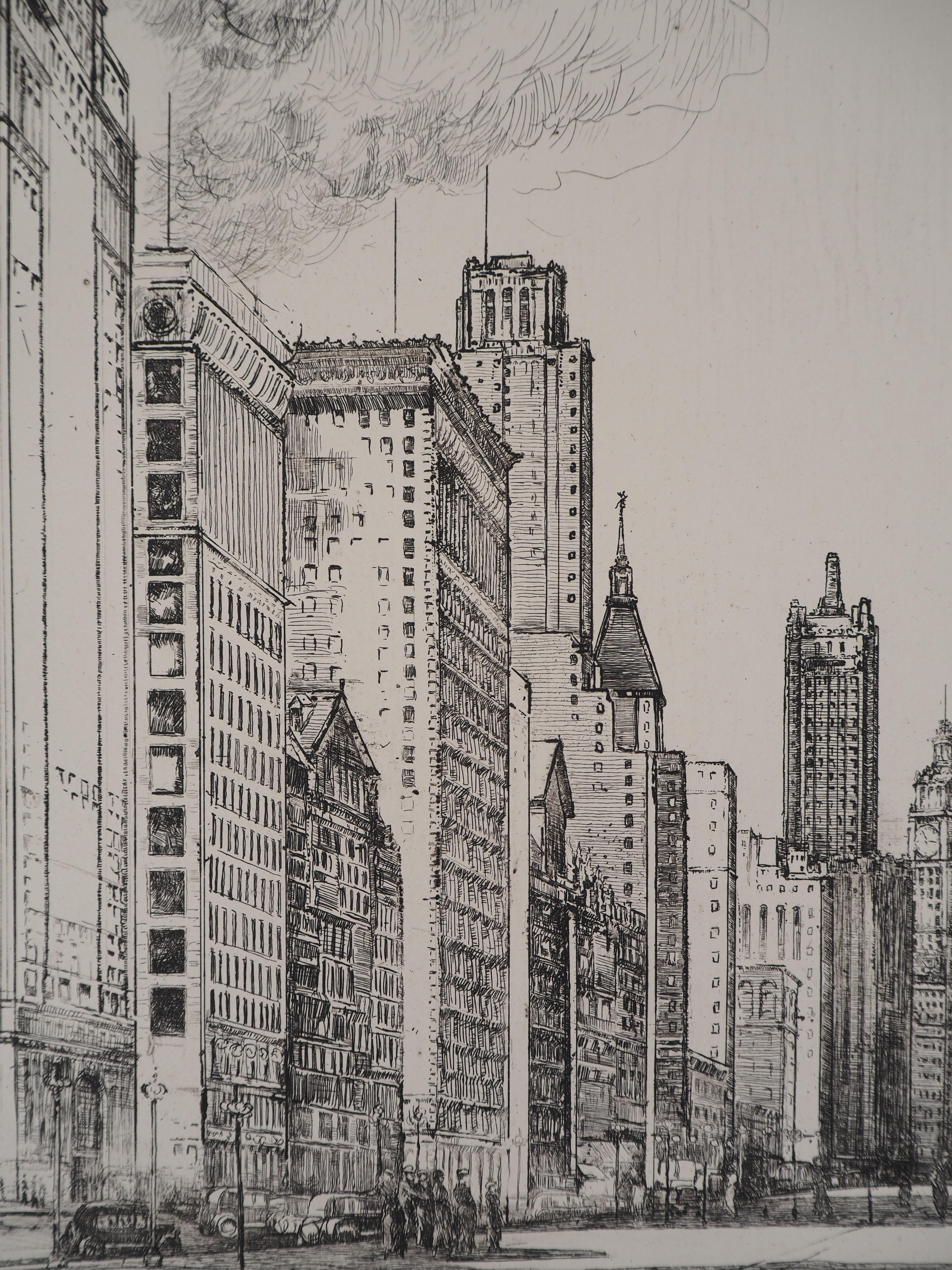 Chicago, Michigan Avenue n°2 - Original etching, c. 1931 - American Modern Print by Donald Shaw MacLaughlan
