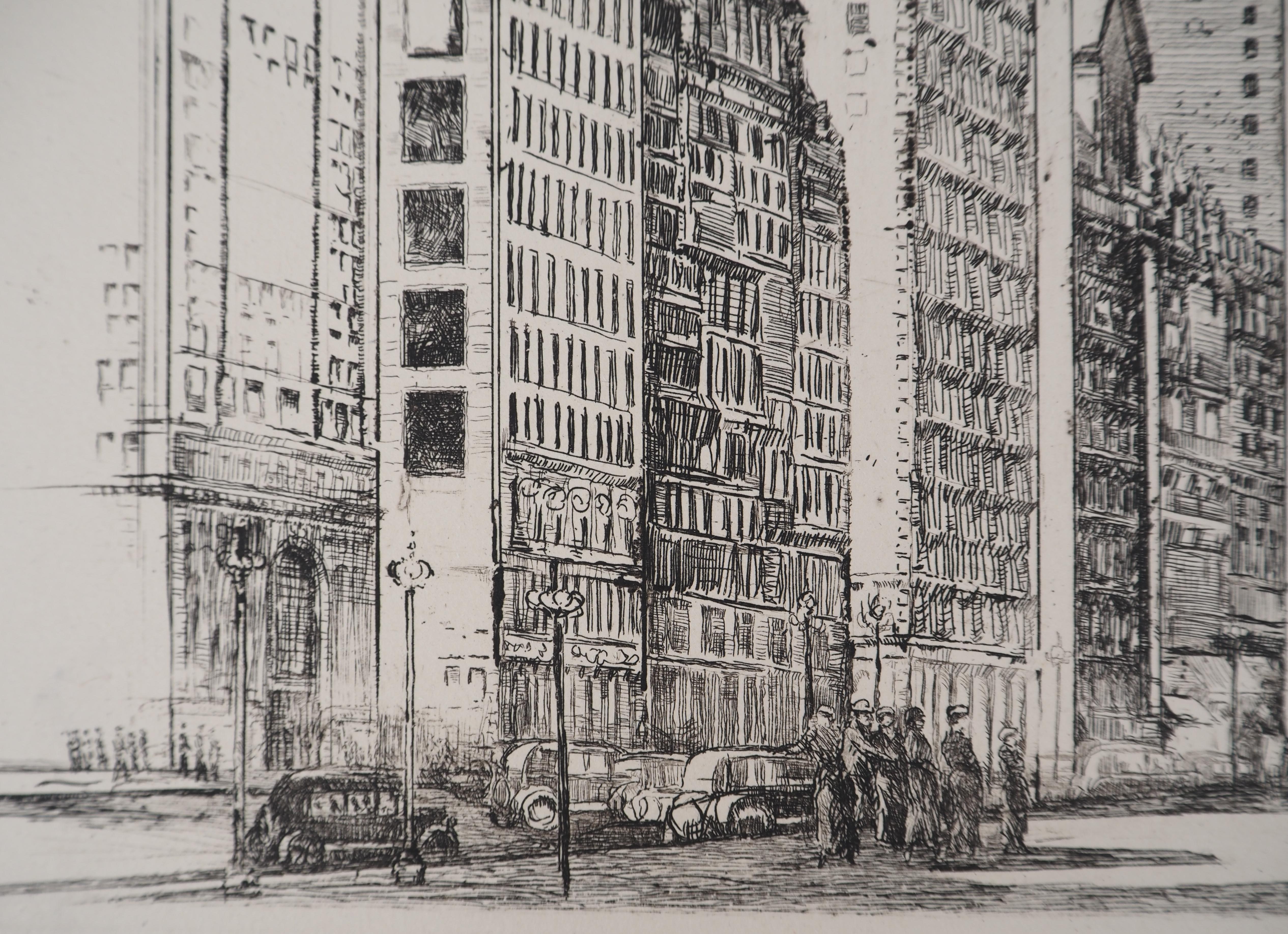 Chicago, Michigan Avenue n°2 - Original etching, c. 1931 - Gray Figurative Print by Donald Shaw MacLaughlan