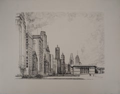 Vintage Chicago, Michigan Avenue n°2 - Original etching, c. 1931