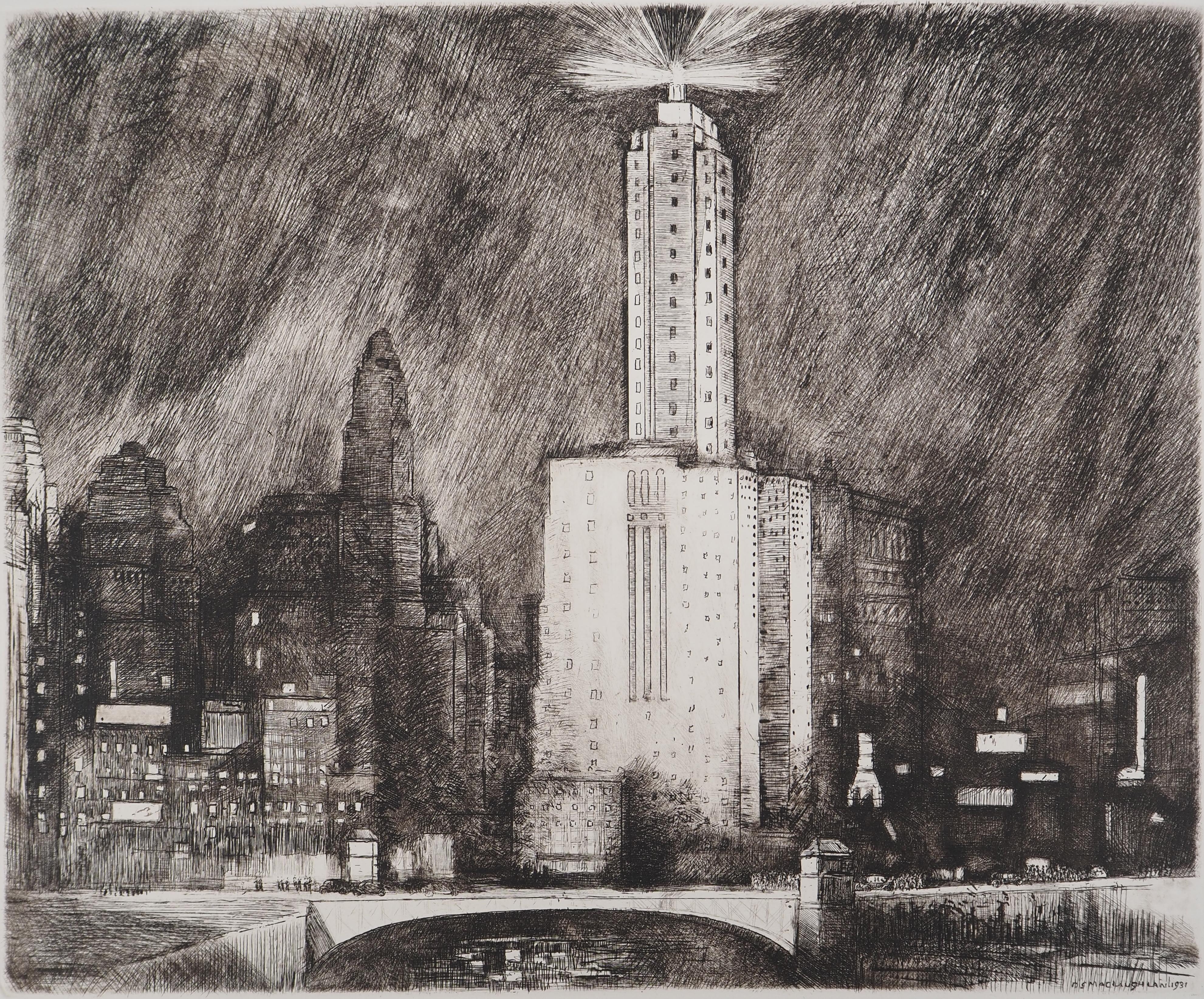 Chicago : The Wacker Drive - Original etching, c. 1931 - Print by Donald Shaw MacLaughlan