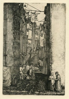 Antique "La ruelle du pecheur" original etching