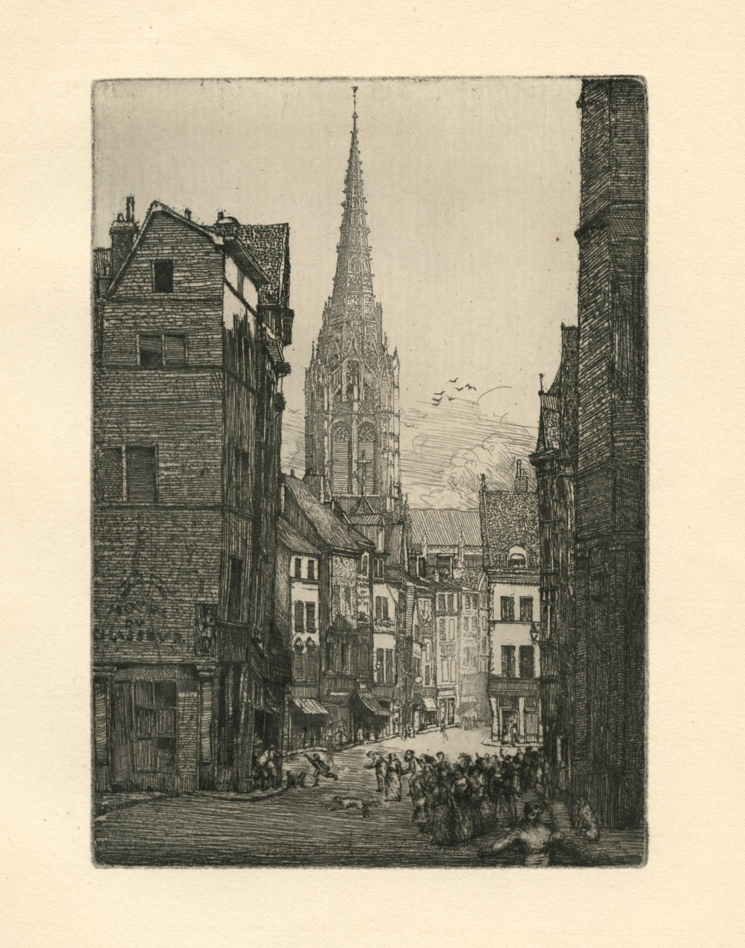 "Rue du Chasseur, Rouen" original etching - Print by Donald Shaw MacLaughlan