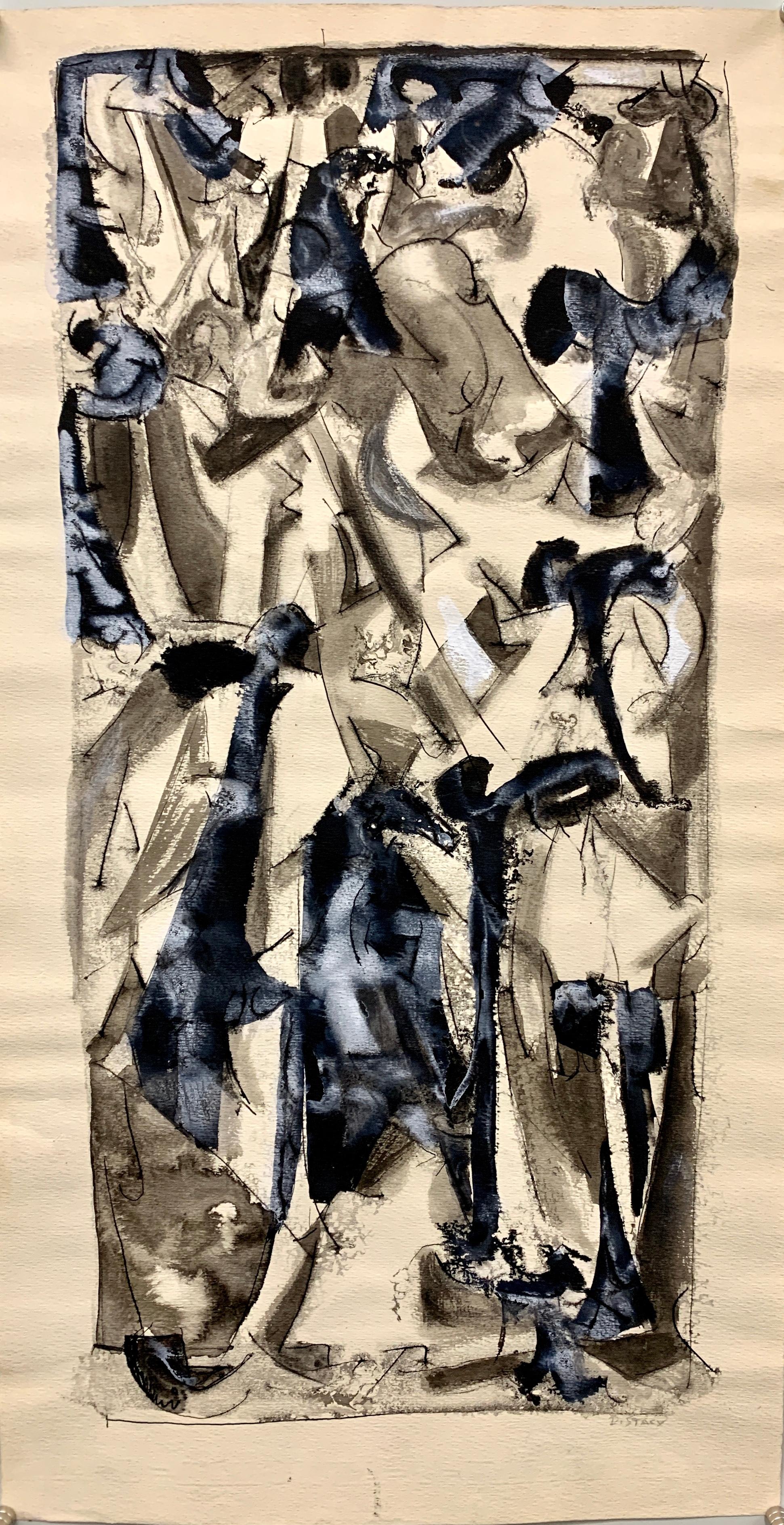 Donald Stacy Abstract Drawing - 1950s "Abstract #4" Ink and Gouache Original Abstract Painting The New School