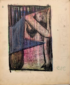 1950er Jahre „Eve“ Amerikanische Moderne Mid-Century Figurative Gouache & Ölpastell-Figurative Gouache