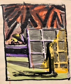 1950er Jahre ""Figur im Schatten"  Figuratives Gouache-Gemälde, Amerika, Modernismus