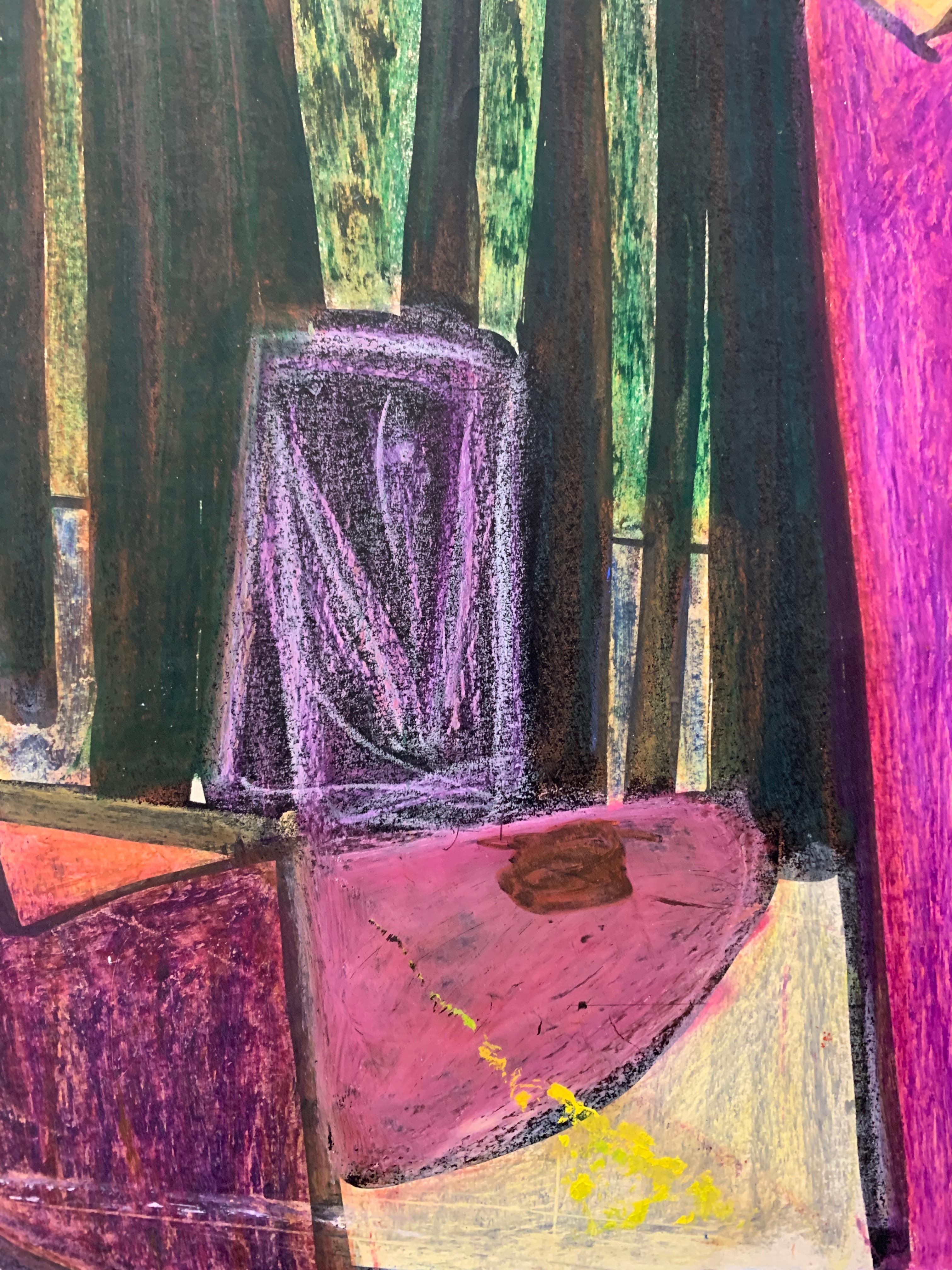 « Forest Through Window », gouache abstraite mi-siècle de l'université de Paris, années 1950 - Modernisme américain Painting par Donald Stacy