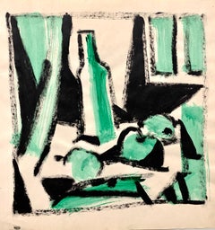 1950s "Fruit Still Life in Greens" Mid Century Painting University of Paris 