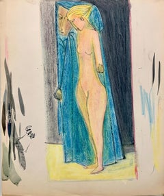 Años 50 "Espejo en el baño" Pintura figurativa de mediados de siglo Universidad de París