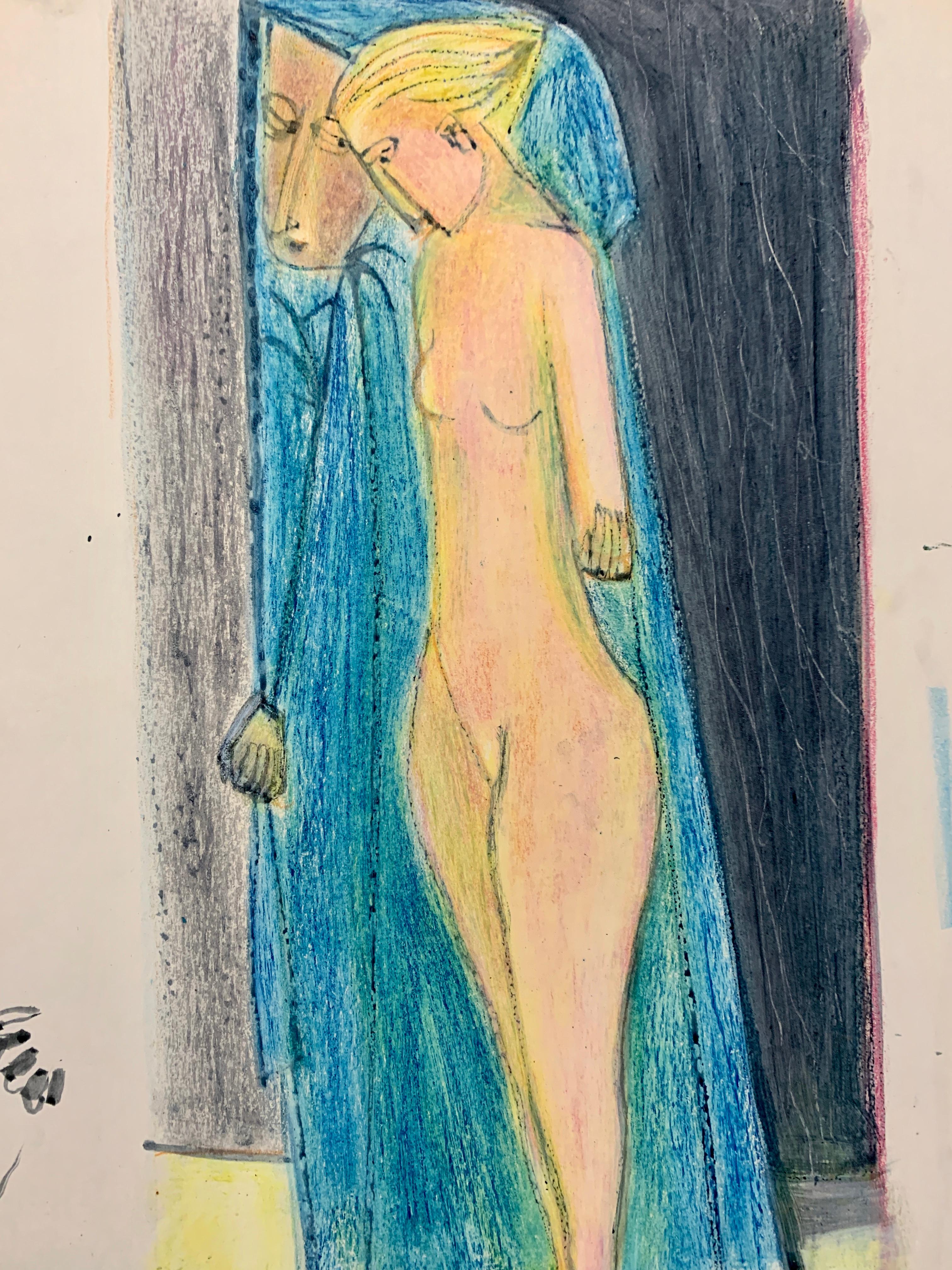 Donald Stacy
"Mirror in the Bathroom"
c.1950s
Oil pastel and gouache paint on paper
14" x 17" unframed
Unsigned
Came from artist's estate

Donald Stacy (1925-2011) New Jersey

Studied: Newark School of Fine Art
The Art Students League
Pratt Graphic