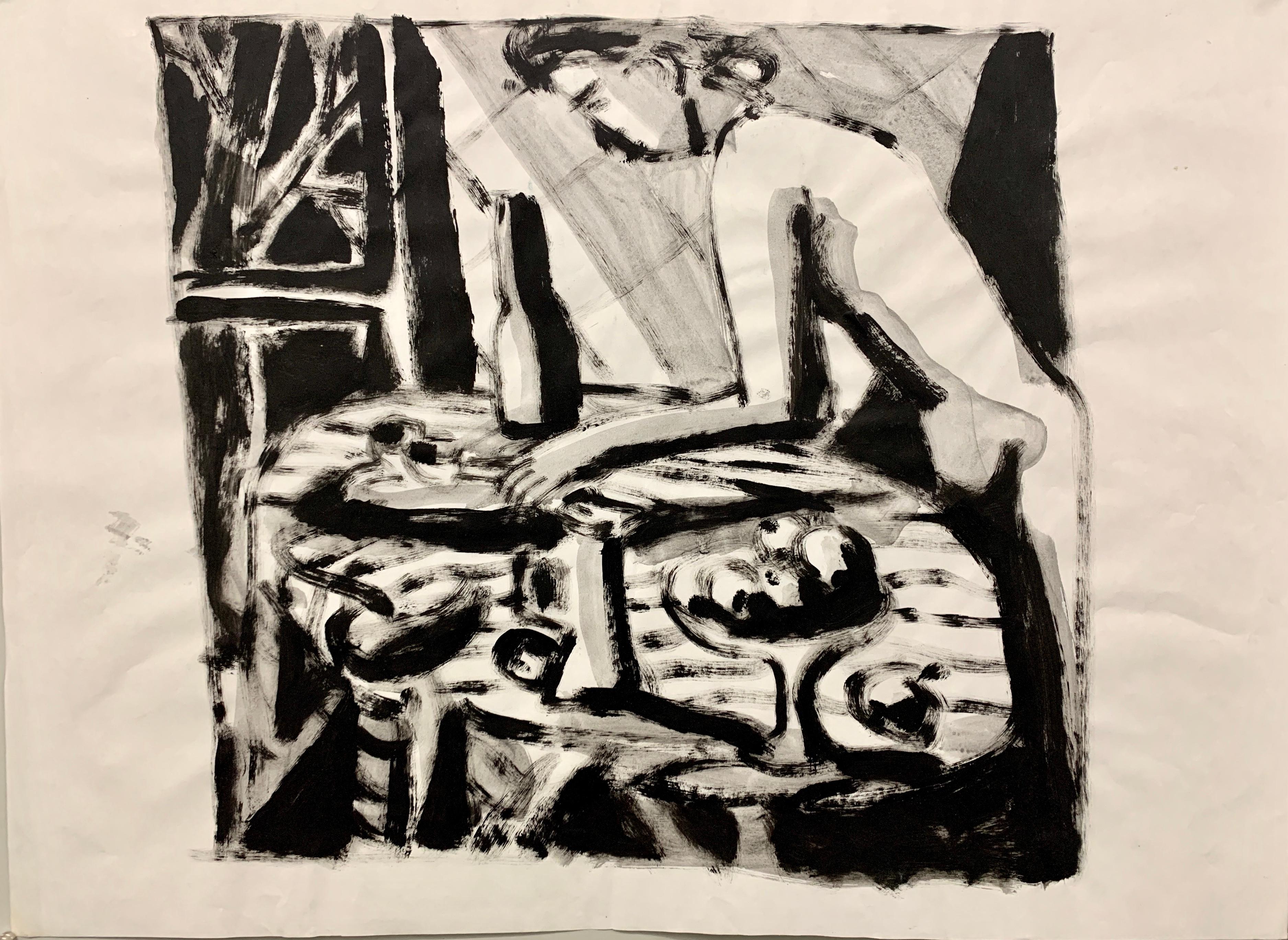 1950s "Nude in Kitchen" Mid Century Figurative Painting University of Paris